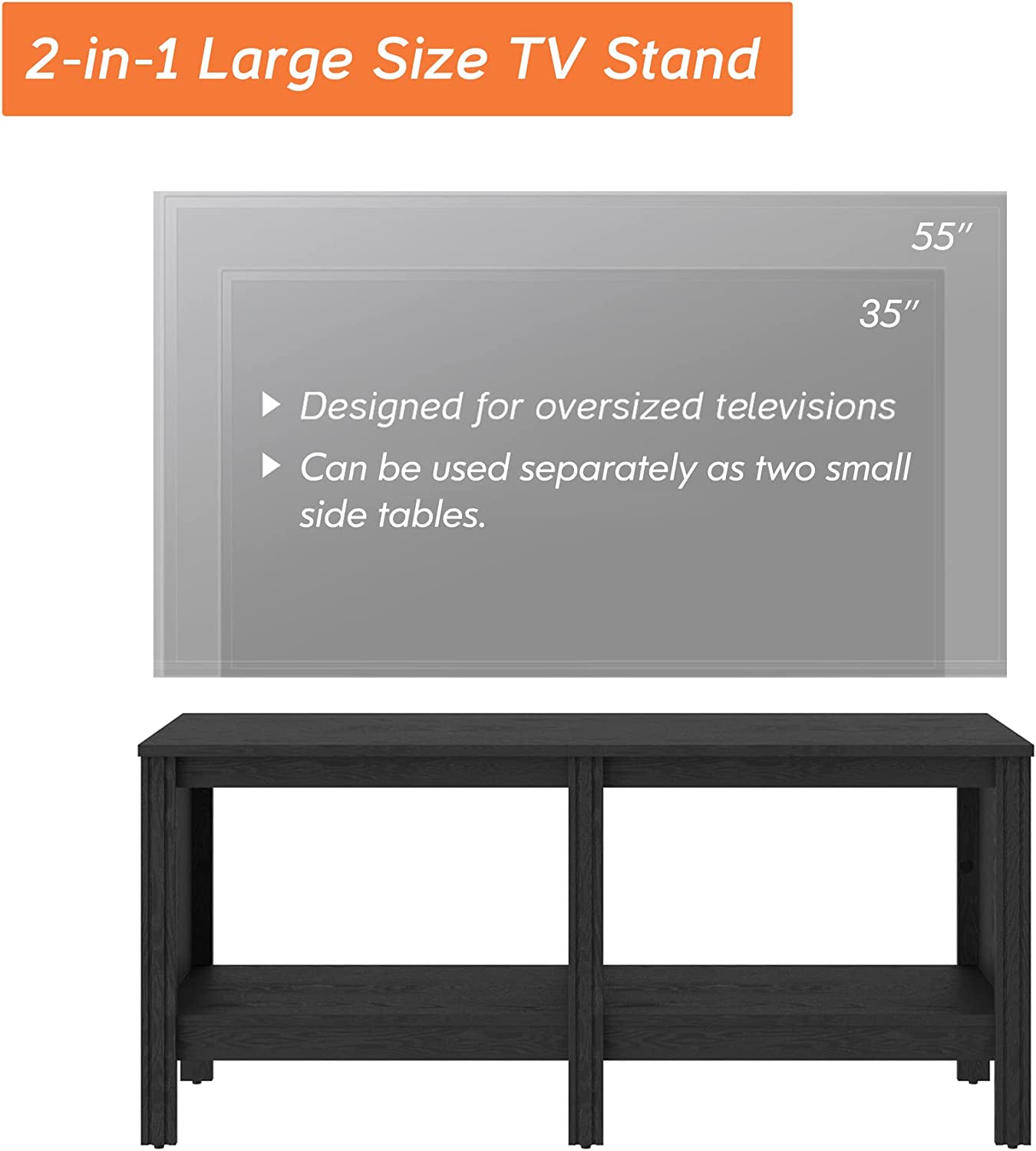 WAMPAT 47.2" Classic TV Stand for 55 Inch TV Entertainment Center, Wood TV Console Media Table with 2 Cubby Storage for Living Room Bedroom, Black