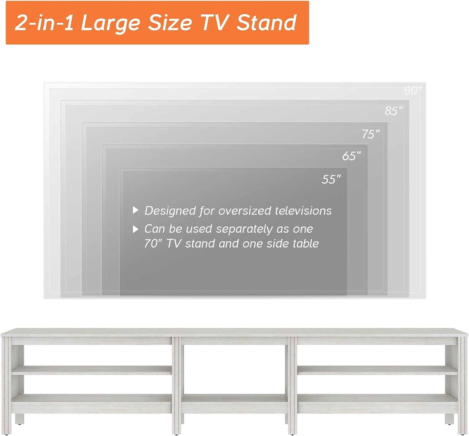 WAMPAT TV Stand for 85 Inch TV, Wood Entertainment Center for 80 90 100 inch TV Console Table for Living Room Bedroom, White
