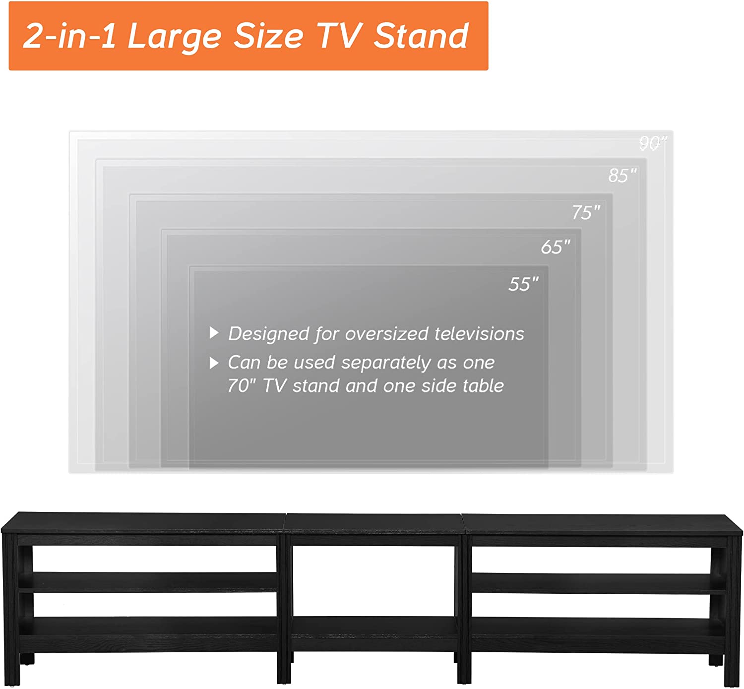 WAMPAT 95" Farmhouse TV Stand for 85 Inch TV, Black Wood Entertainment Center for 80 90 100 inch TV