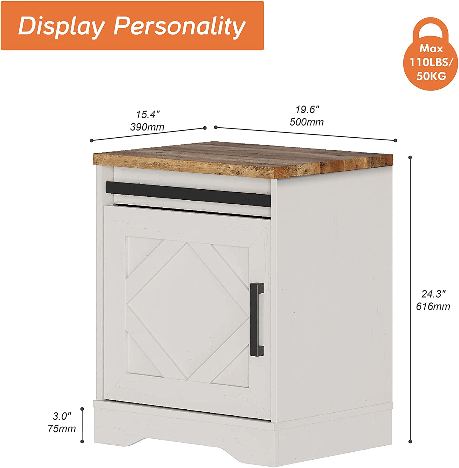 WAMPAT 19.6" End Table, Pedestal Side Table with Drawer and Cabinet Wood Bedside Table Nightstands for Living Room Bedroom, Cream White