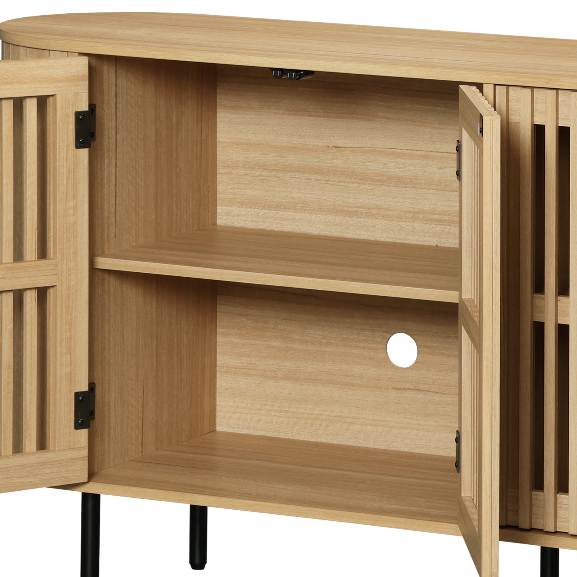 WAMPAT 64" Kitchen Buffet Sideboard Cabinet, Coffee Bar Storage Cabinet with Pop-up Doors, Oak