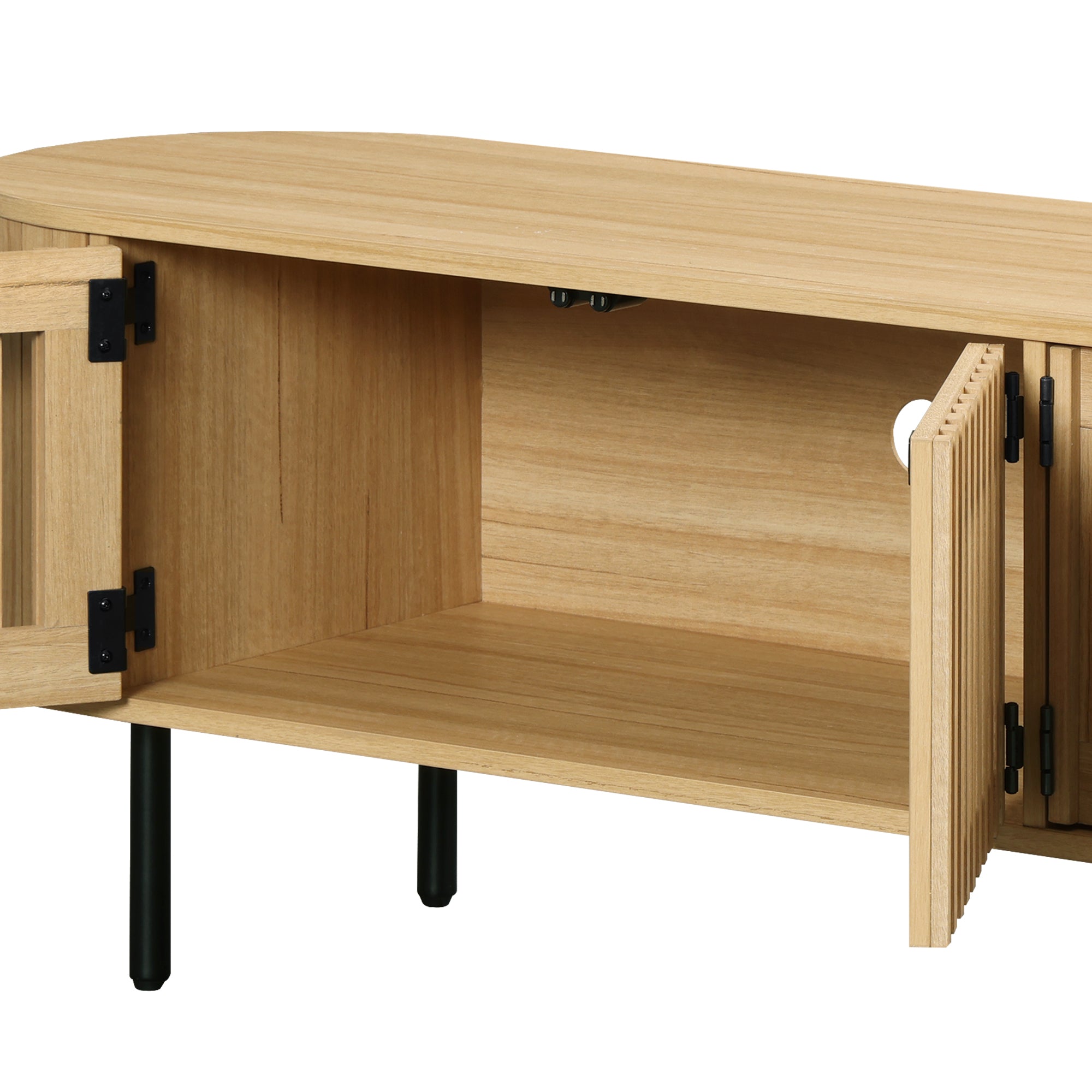 WAMPAT 70" Fluted TV Stand for 75” TVs, Wooden Media Console with Pop-up Doors & Storage for Living Room Bedroom, Natural Oak