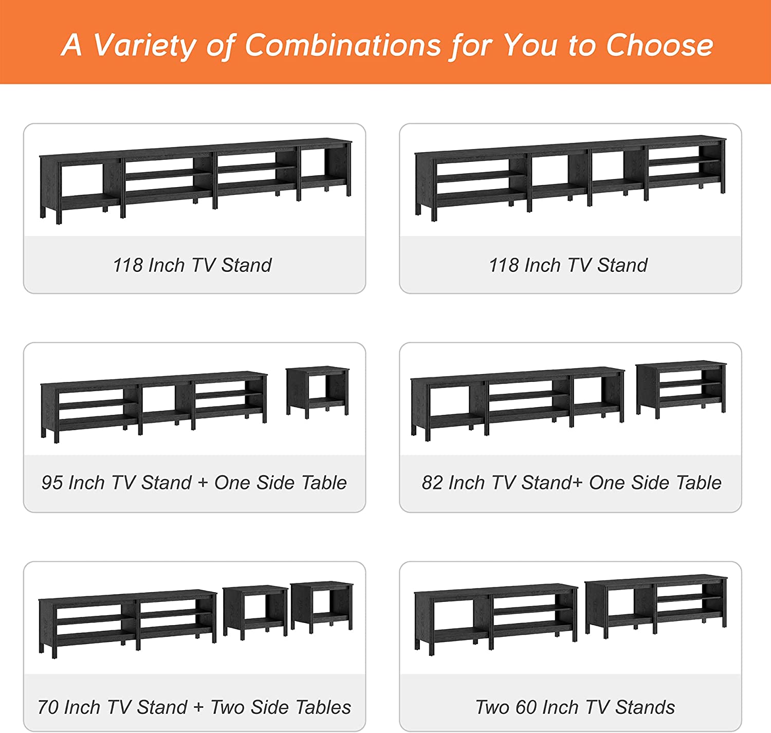 WAMPAT 118" Farmhouse TV Stand for 85 Inch TV, Black Wood Entertainment Center for 80 85 90 100 inch TV