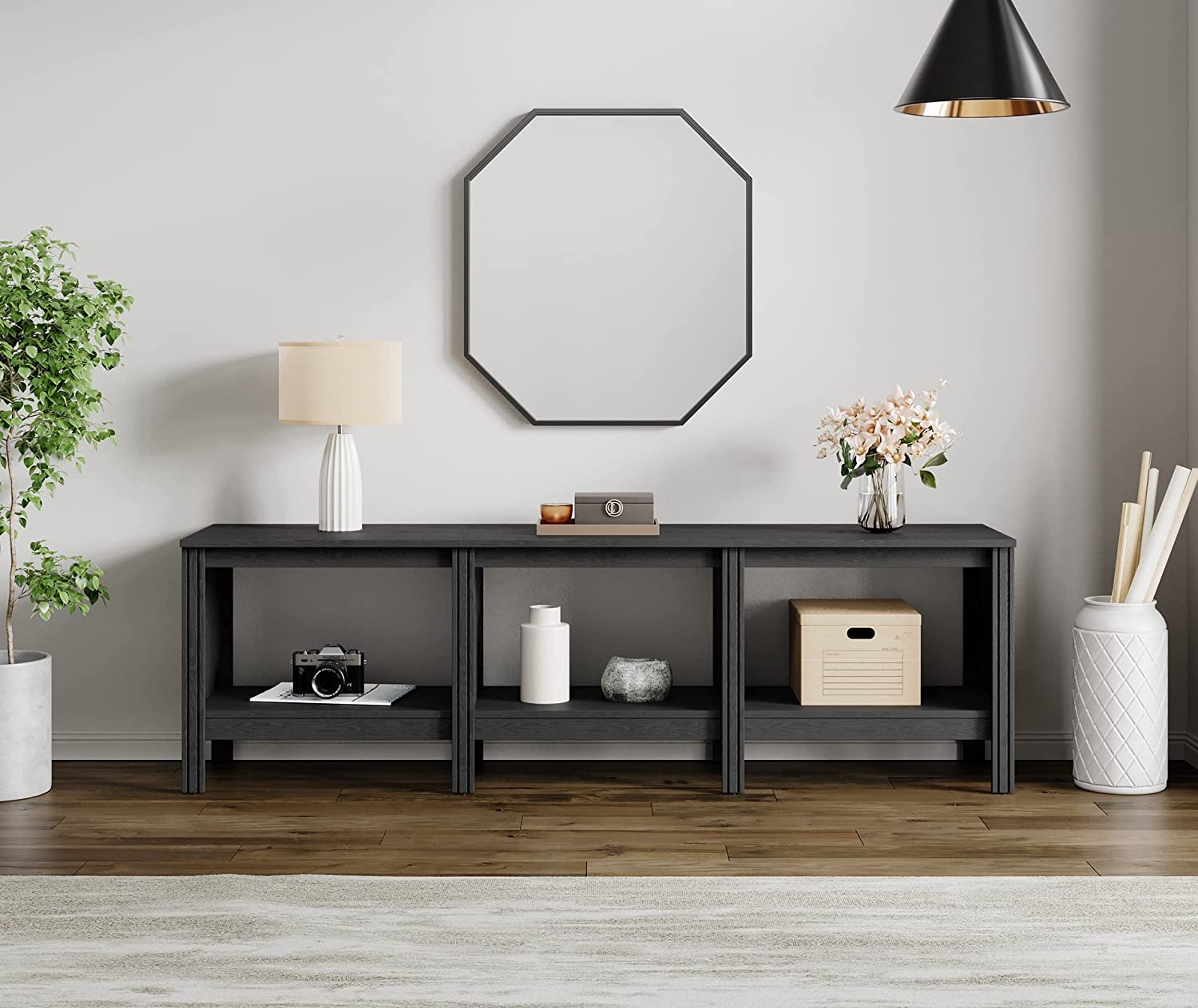 WAMPAT 70.8" Farmhouse TV Stand for 75 Inch TV, Wood Entertainment Center for 70 65 55 inch TV, Black