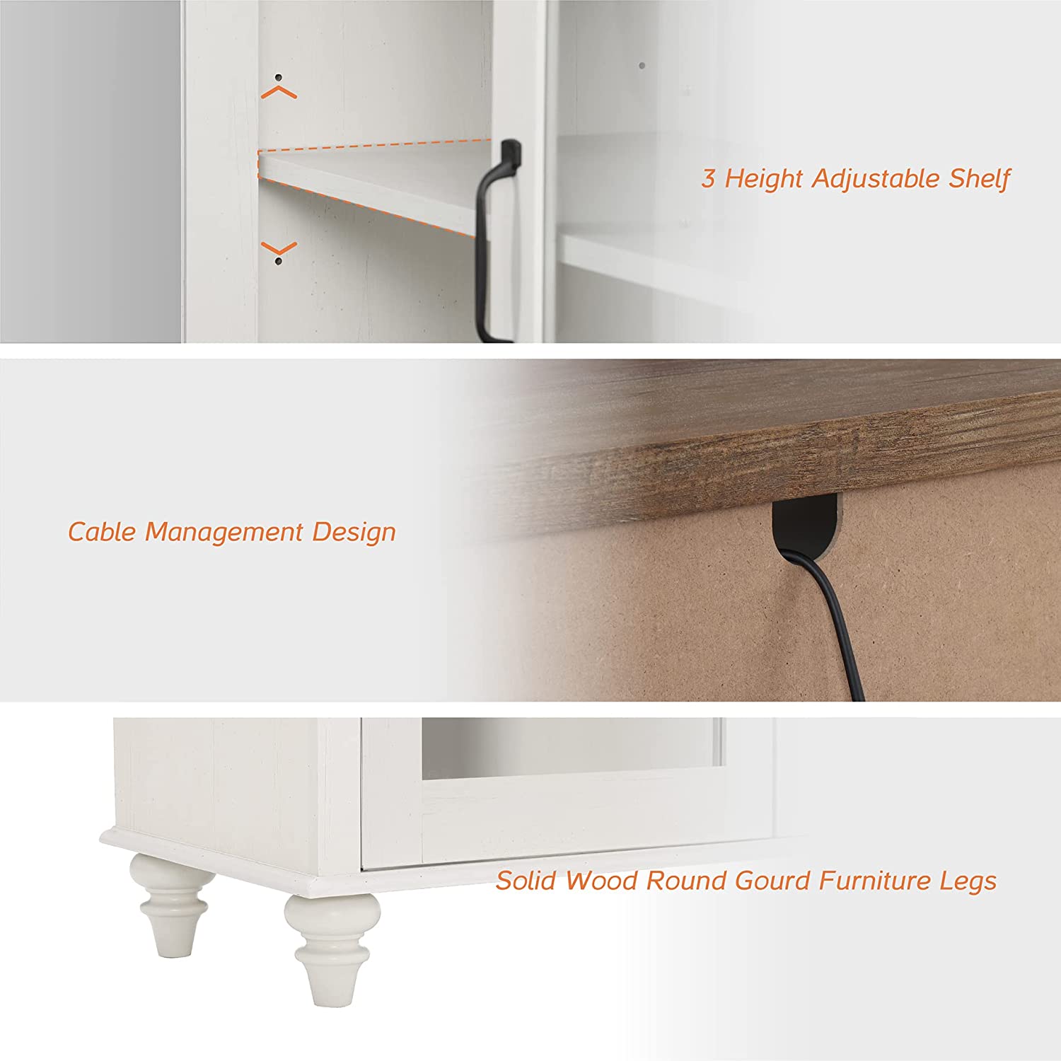 WAMPAT 67" LED TV Stand for 75 Inch TV, 3-in-1 Buffet Cabinet Side Table Set with Charging Station for Dining Room, Off White