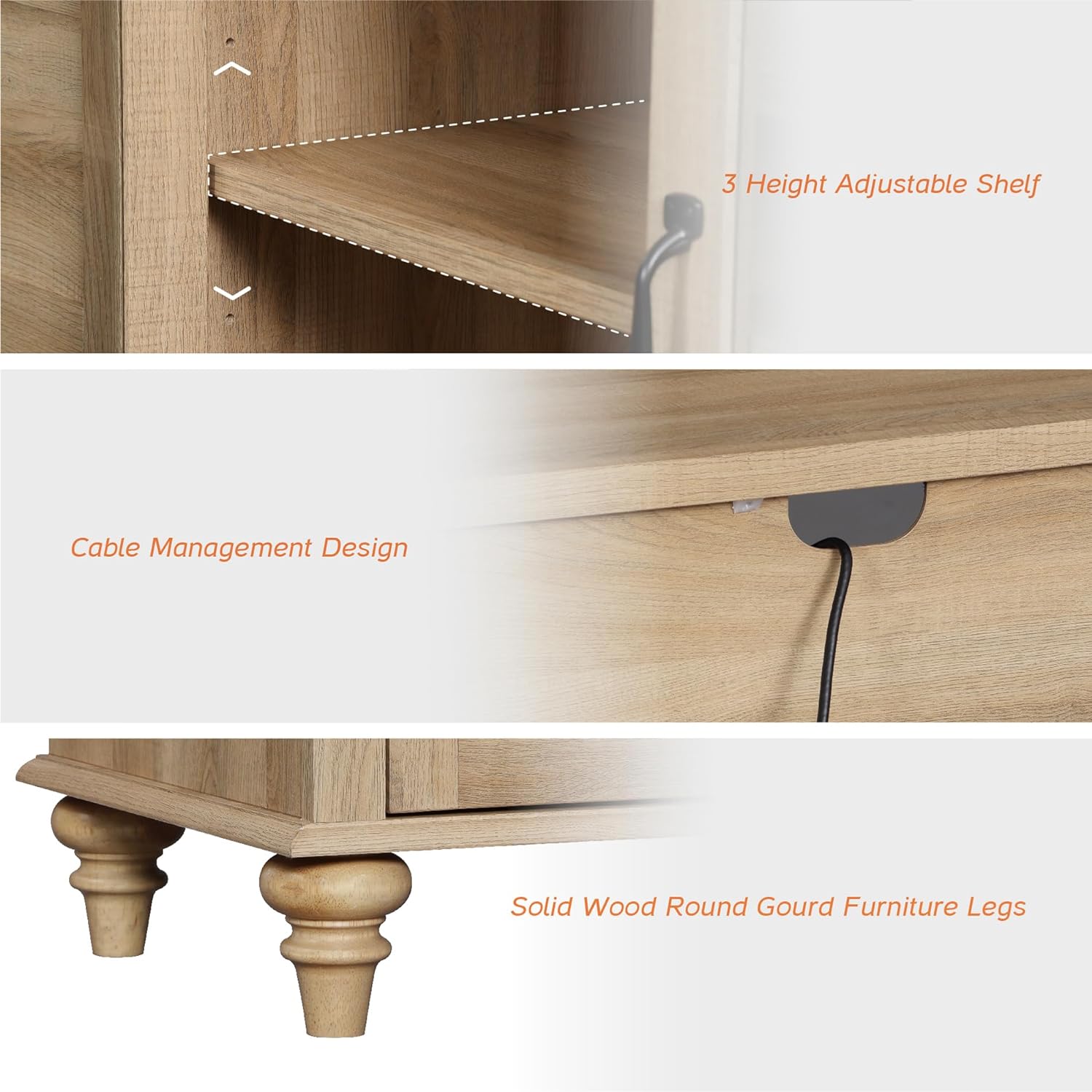 WAMPAT Sideboard Buffet Cabinets with Glass Door, Kitchen Storage Cabinets, Wood Coffee Bar Tables, Living Room, Oak