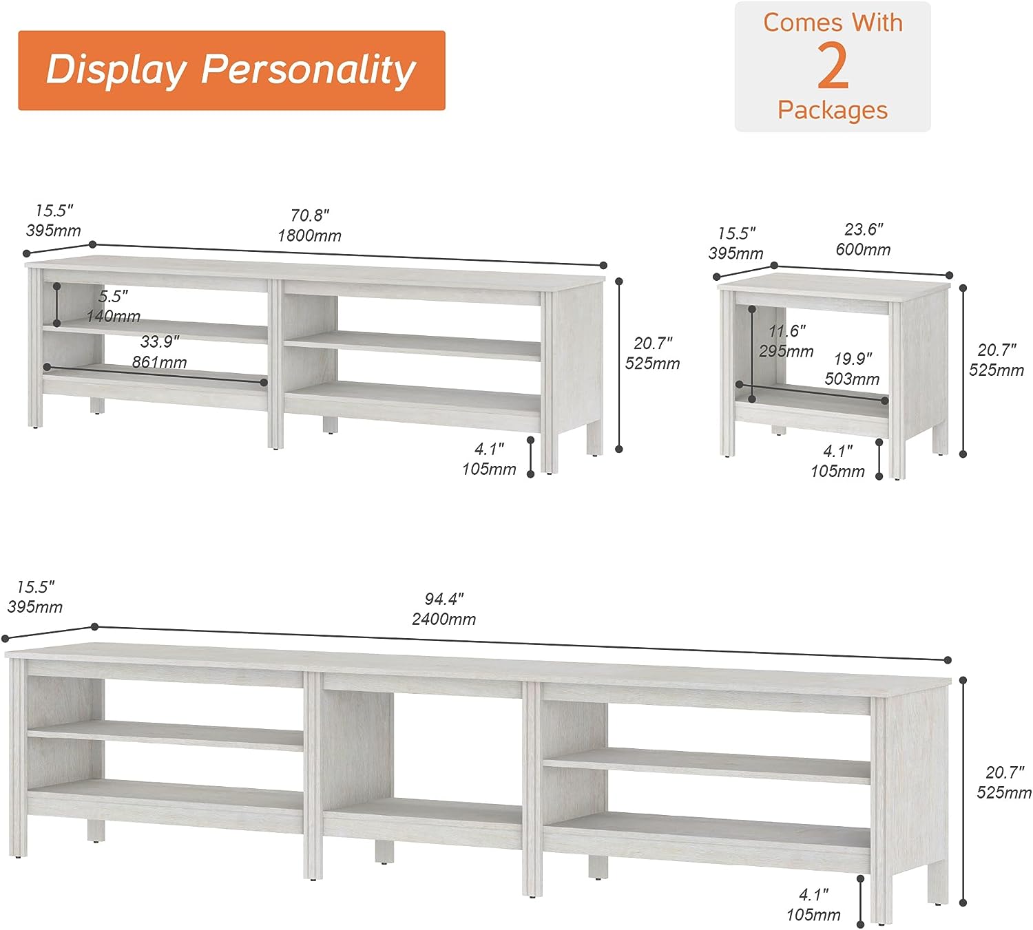 WAMPAT TV Stand for 85 Inch TV, Wood Entertainment Center for 80 90 100 inch TV Console Table for Living Room Bedroom, White