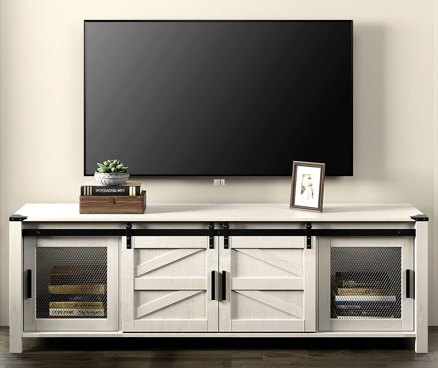 WAMPAT 70" Farmhouse TV Stand for up to 75 inch TV, Antique White