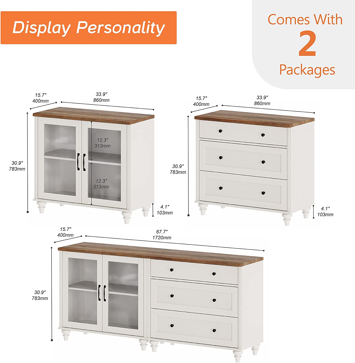WAMPAT 68" LED Kitchen Buffet Cabinet with Storage Cabinet & 3 Drawers, Accent Sideboard Cupboard with Adjustable Shelf, White