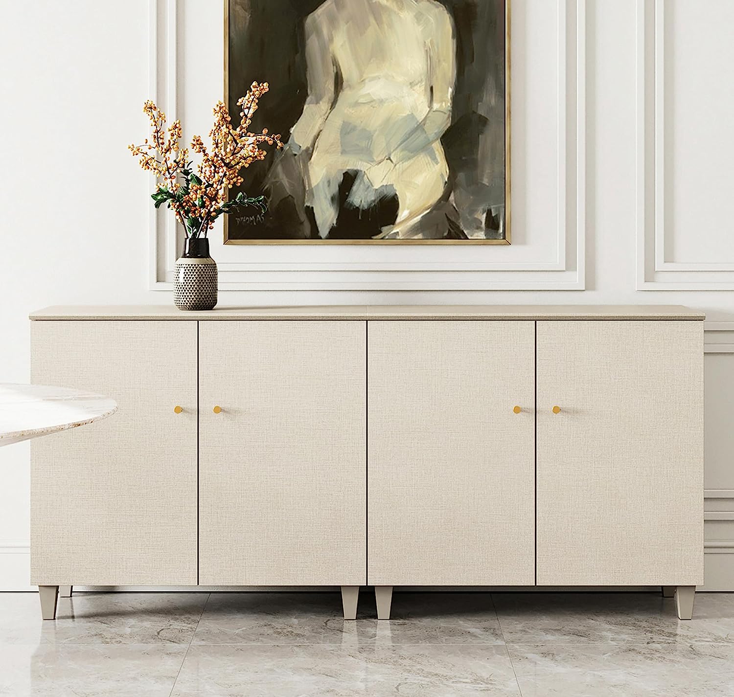 WAMPAT 70.8" Sideboard Buffet Server Cabinets with Doors, Kitchen Wood Coffee Bar Tables, Set of 2 Storage Cabinets with 6 Compartments for Dining Room, Living Room, Entryway, Beige