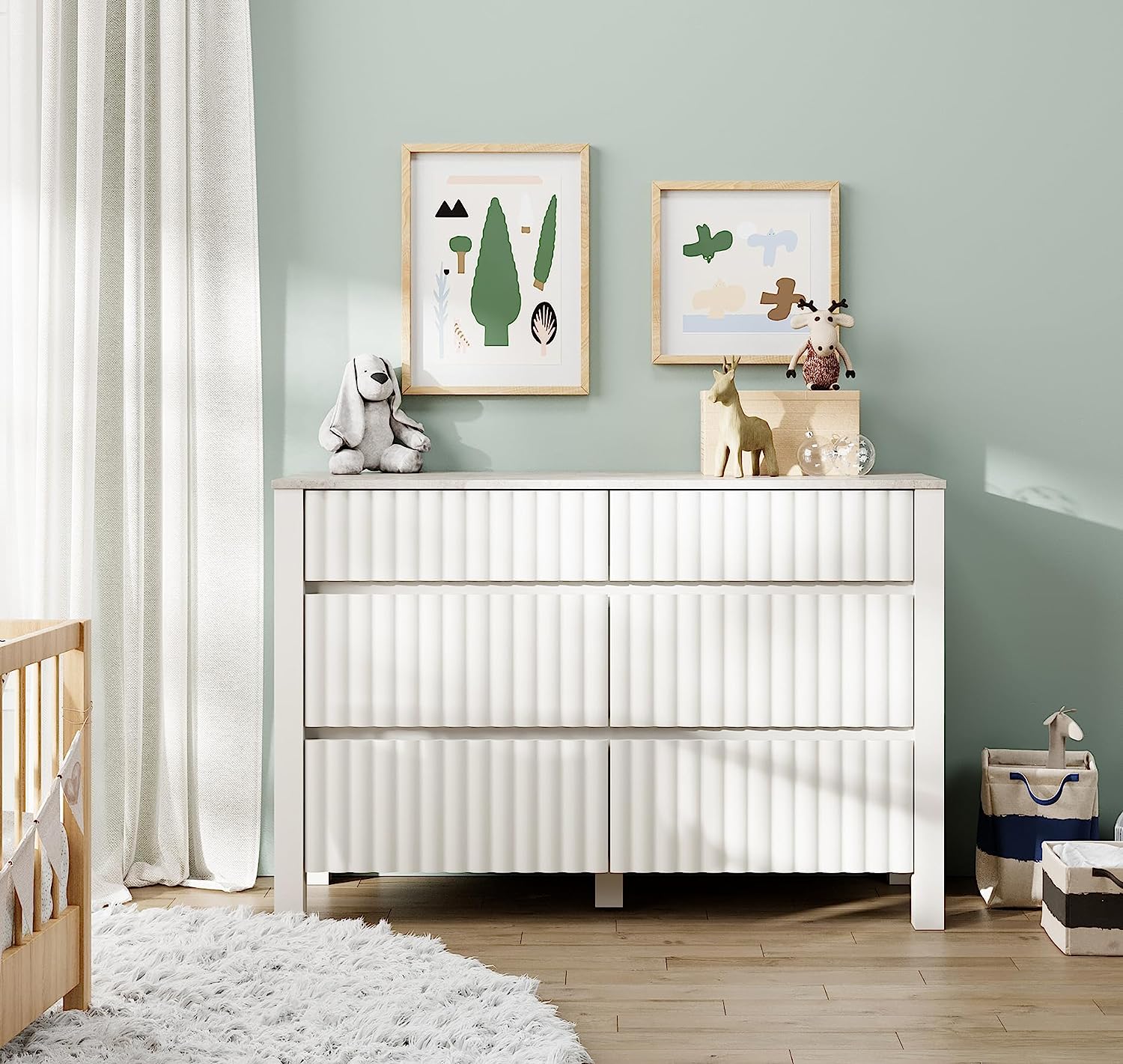 WAMPAT 47" Dresser for Bedroom with 6 Drawers, Modern White Kids Chests & Dressers Wood Storage Cabinet Organizer for Living Room, Nursery