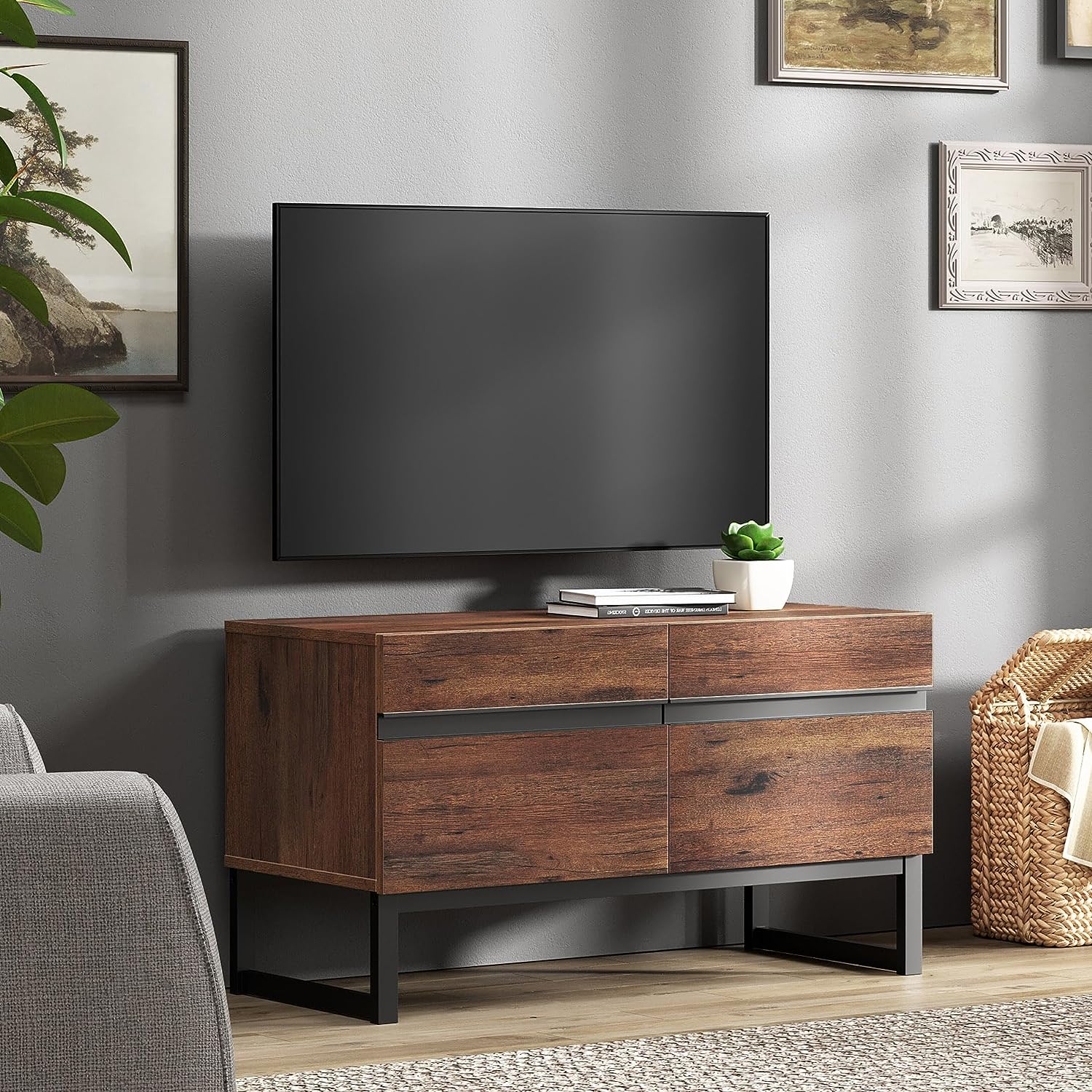 WAMPAT Modern TV Stand for TVs up to 110 inch, 3 in 1 Entertainment Center TV Console with Storage Space, Media Console for Living Room, Brown