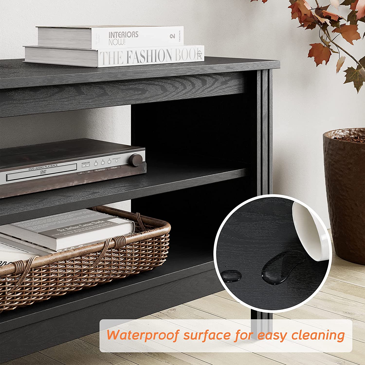 WAMPAT 95" Farmhouse TV Stand for 85 Inch TV, Black Wood Entertainment Center for 80 90 100 inch TV