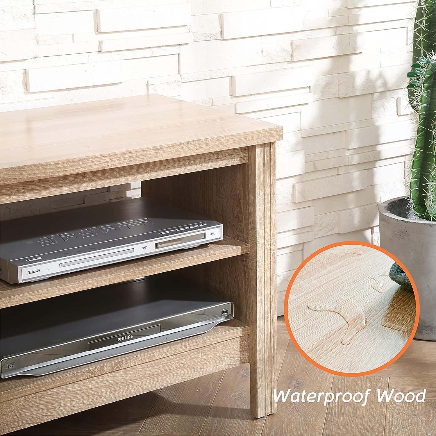WAMPAT 70" TV Stand for 75 inch TV Entertainment Center, Wood TV Console Media Table for Living Room Bedroom, White Oak