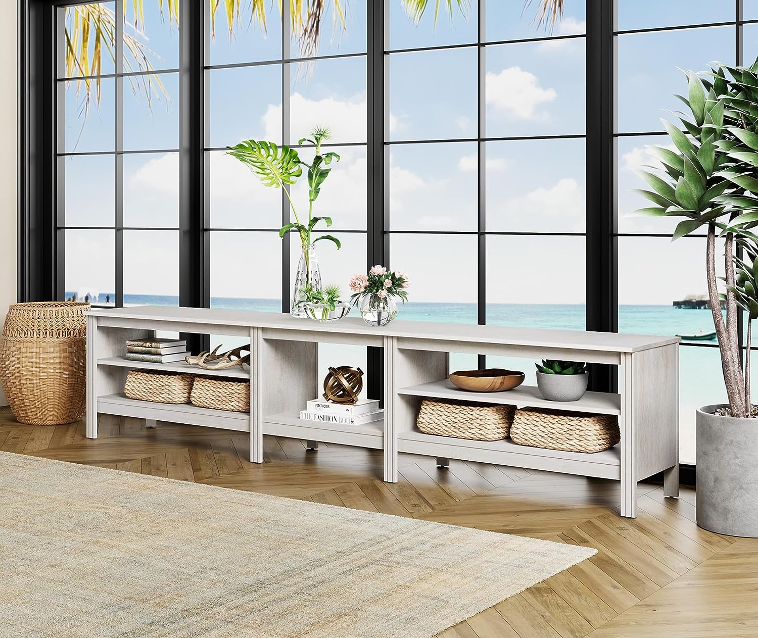 WAMPAT TV Stand for 85 Inch TV, Wood Entertainment Center for 80 90 100 inch TV Console Table for Living Room Bedroom, White