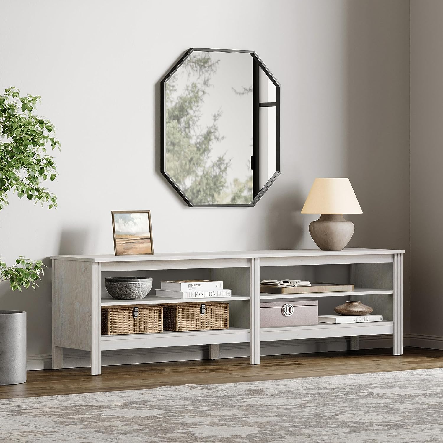 WAMPAT Farmhouse TV Stand for 75 Inch TV, Wood Entertainment Center for 70 65 55 inch TV Console Table for Living Room, White