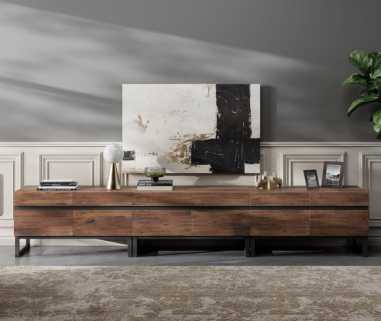 WAMPAT Modern TV Stand for TVs up to 110 inch, 3 in 1 Entertainment Center TV Console with Storage Space, Media Console for Living Room, Brown