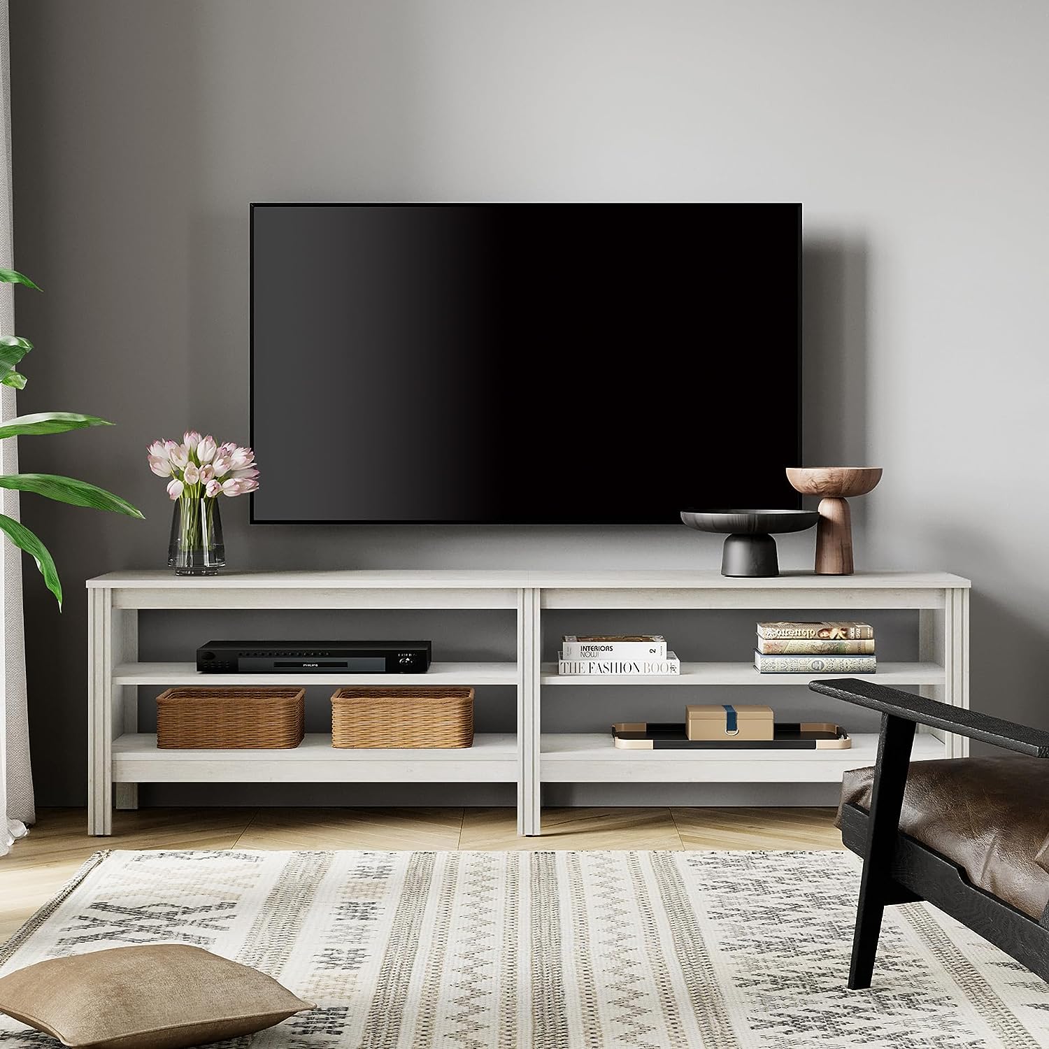 WAMPAT Farmhouse TV Stand for 75 Inch TV, Wood Entertainment Center for 70 65 55 inch TV Console Table for Living Room, White