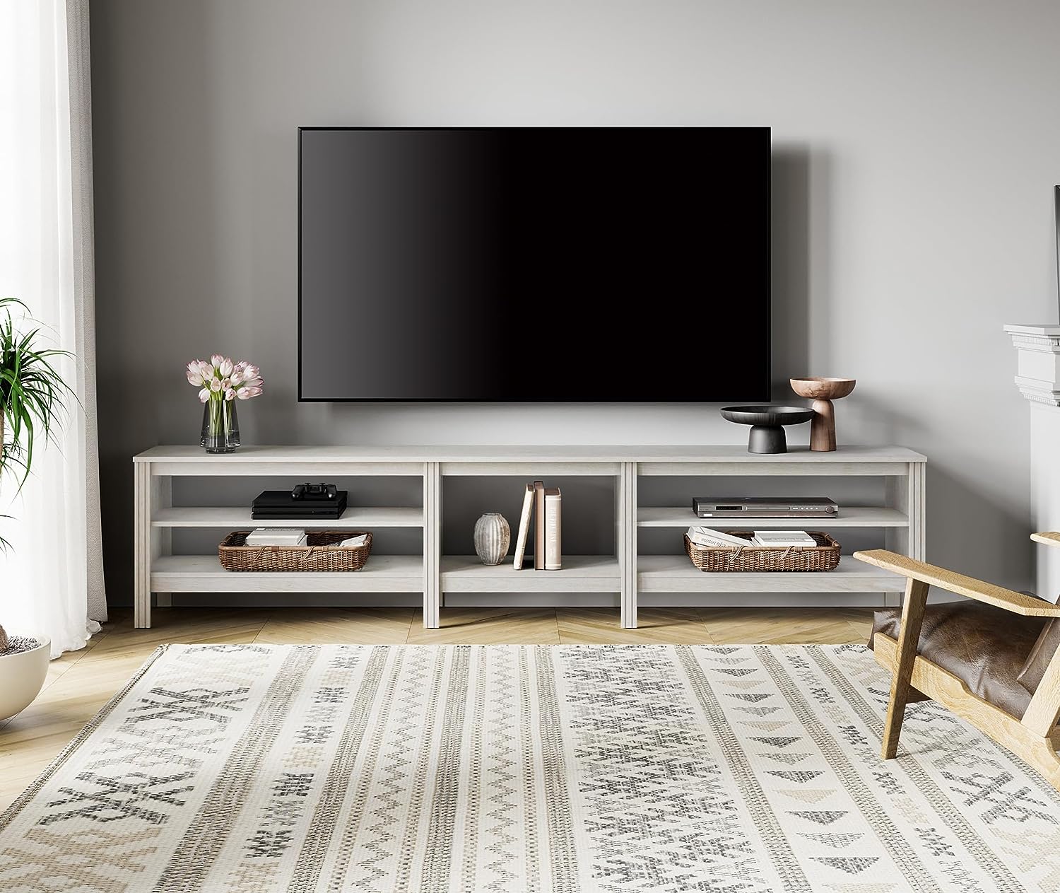 WAMPAT TV Stand for 85 Inch TV, Wood Entertainment Center for 80 90 100 inch TV Console Table for Living Room Bedroom, White