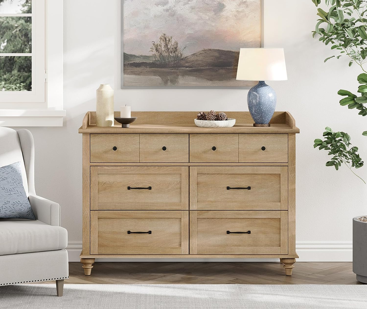WAMPAT 47" Baby Dresser for Nursery with 6 Drawers, Changing Table for Baby