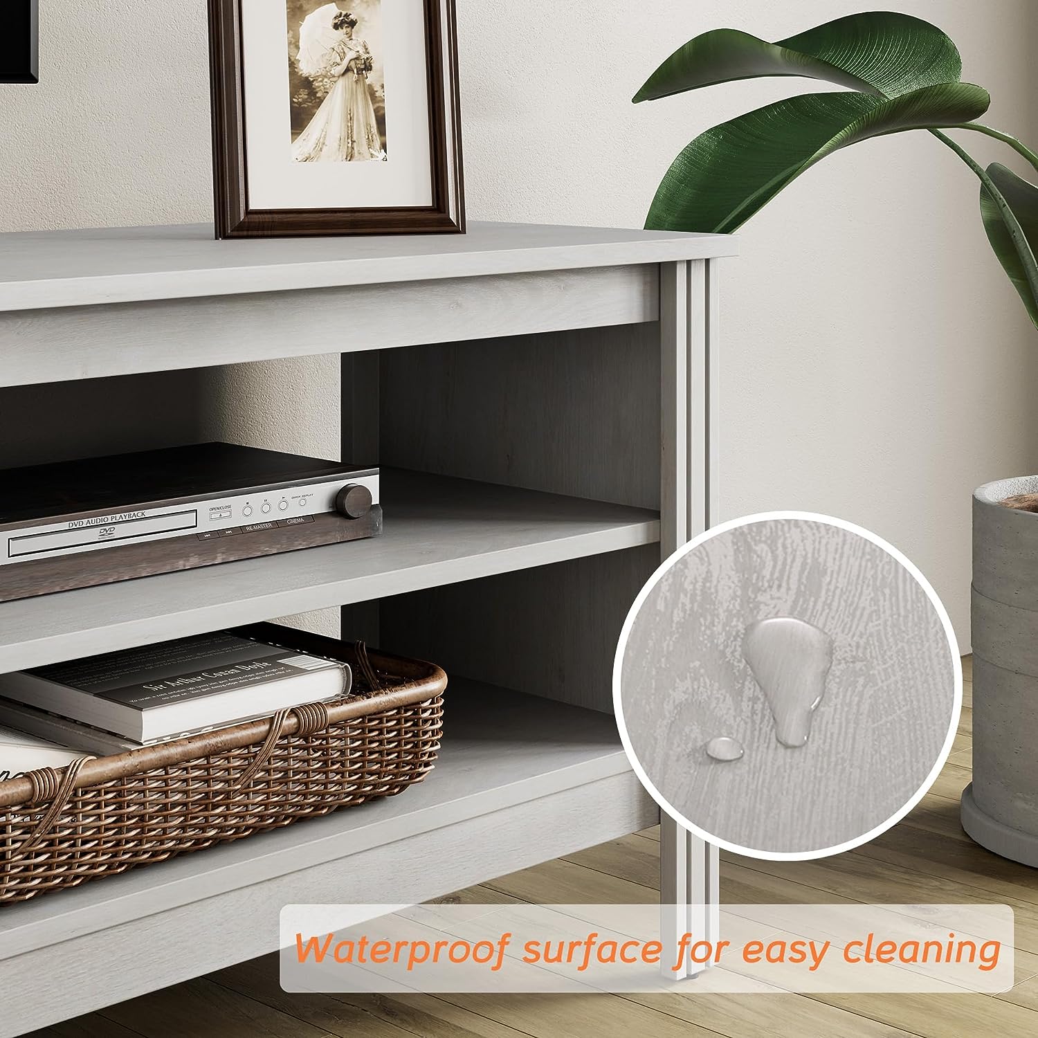 WAMPAT Farmhouse TV Stand for 75 Inch TV, Wood Entertainment Center for 70 65 55 inch TV Console Table for Living Room, White