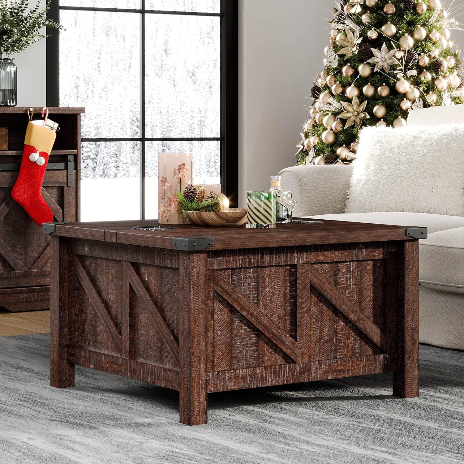 WAMPAT 30" Modern Farmhouse Square Coffee Table with Gas Struts Lift-Top for Extra Large Hidden Storage, White