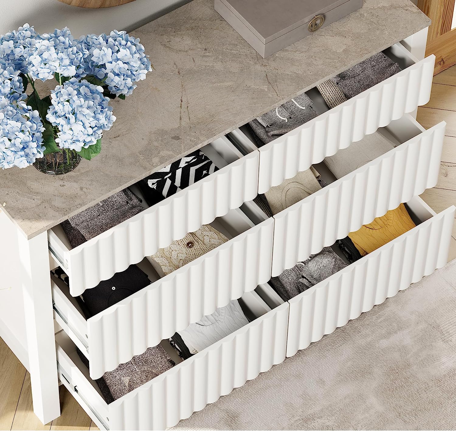 WAMPAT 47" Dresser for Bedroom with 6 Drawers, Modern White Kids Chests & Dressers Wood Storage Cabinet Organizer for Living Room, Nursery