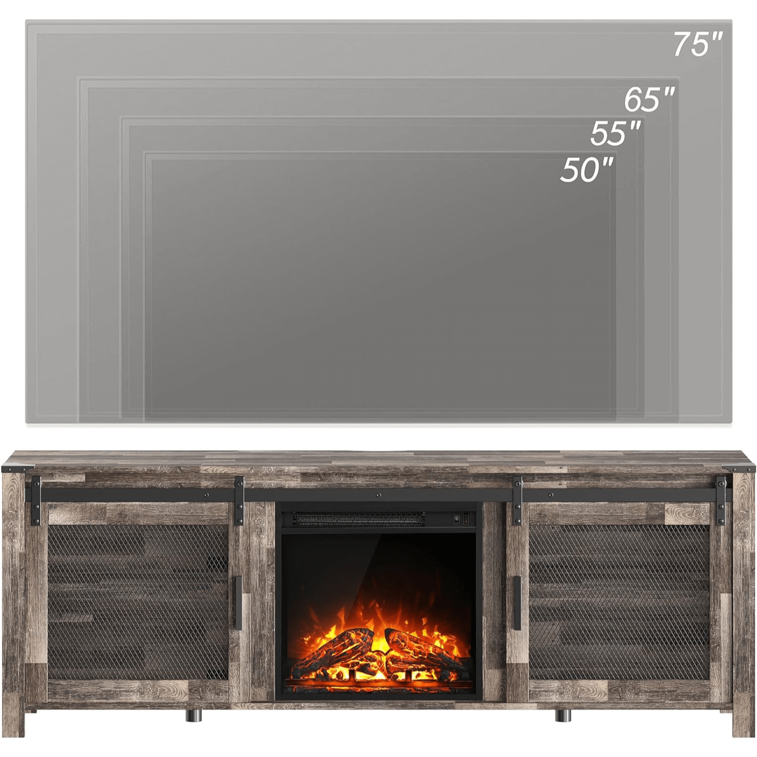 WAMPAT Fireplace TV Stand for 65+ Inch TV, Farmhouse Highboy Entertainment Center with 23" Electric Fireplace