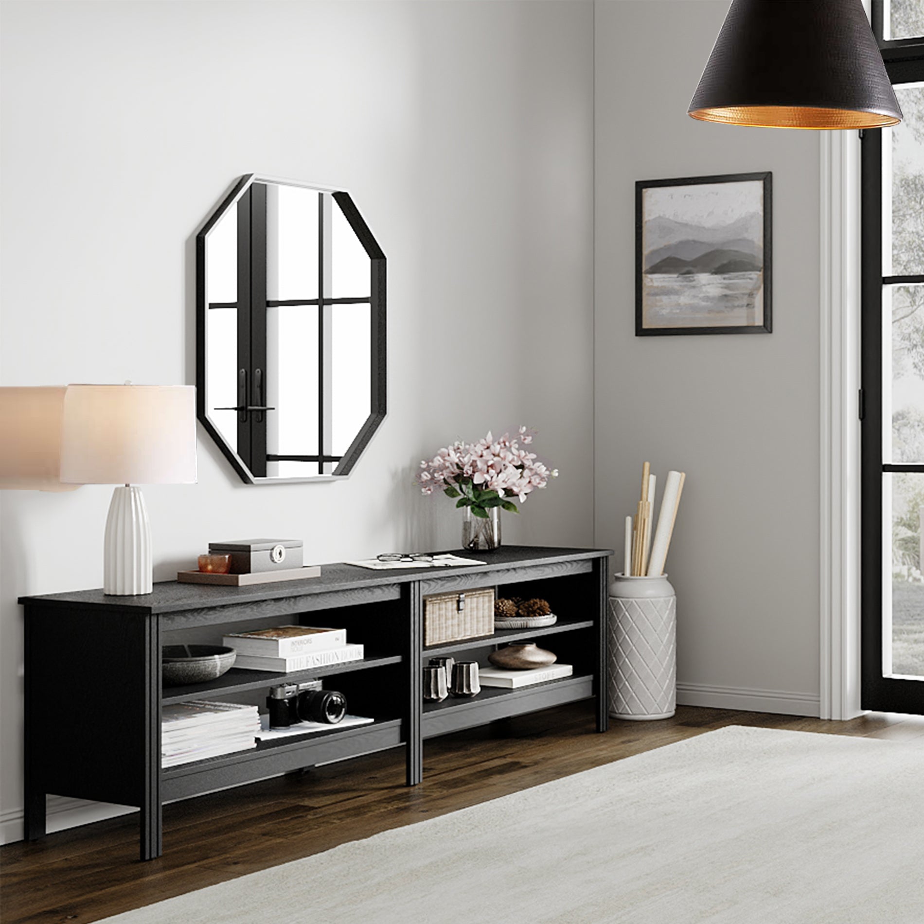 WAMPAT 67.7" Modern Wood Dining Room Table, Rustic Grey