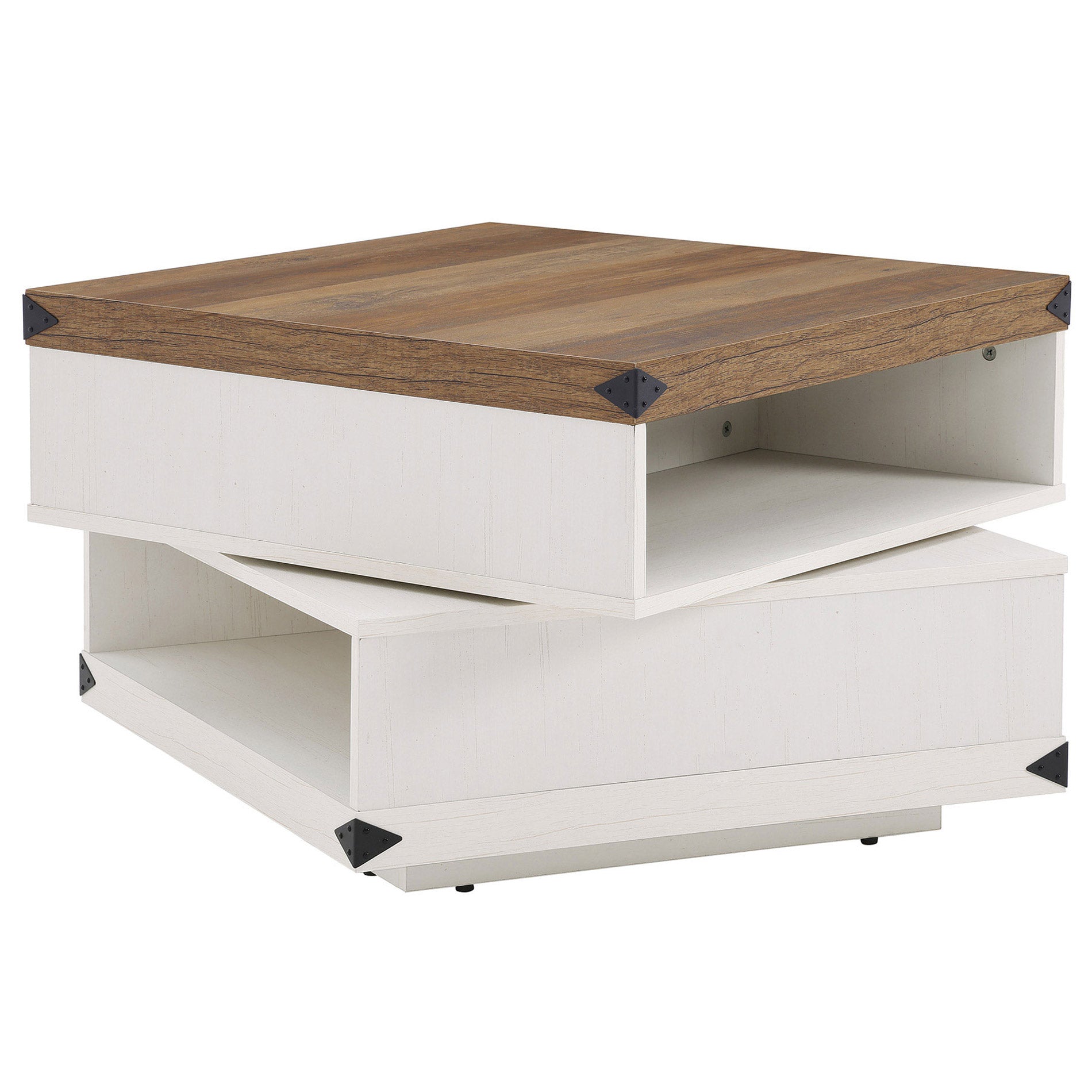 WAMPAT 25" Rotating Coffee Table, 2-Tier Square Wood Accent Tea Center Table with Rotatable Storage for Living Room, White Oak