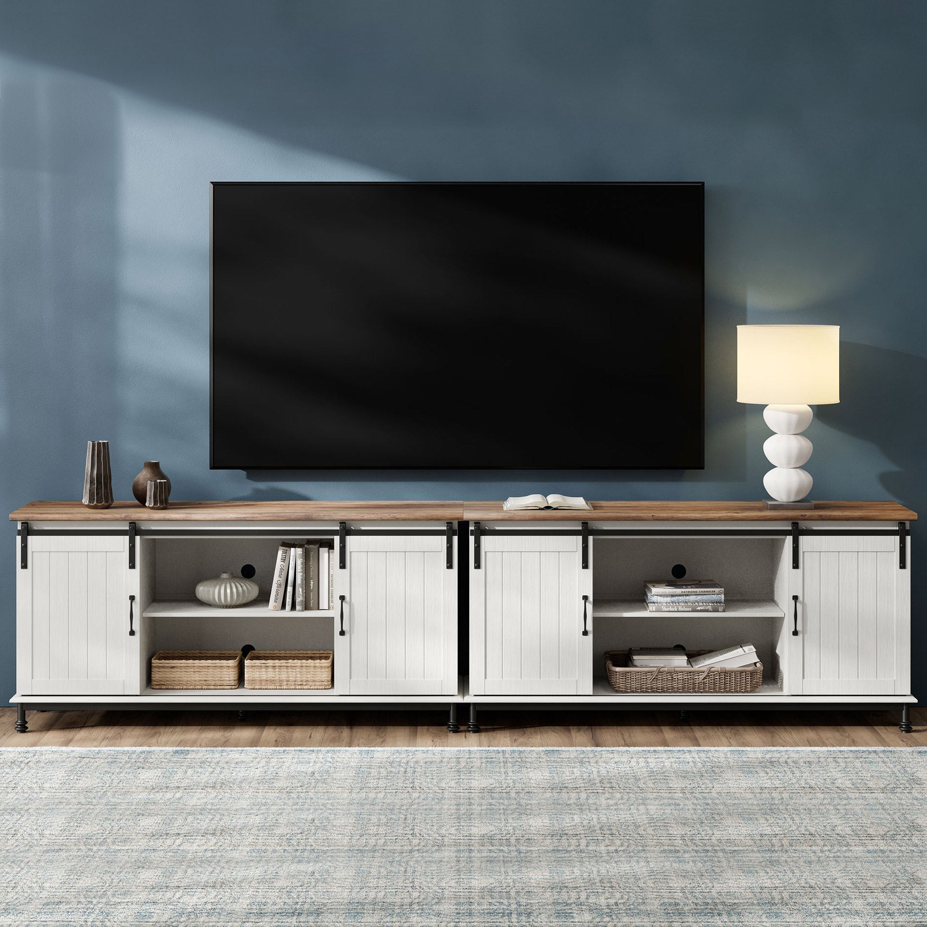 WAMPAT TV Stand for 110 Inch TV, White Entertainment Center for 90-110 inch TV Console Table Farmhouse Storage for Living Room