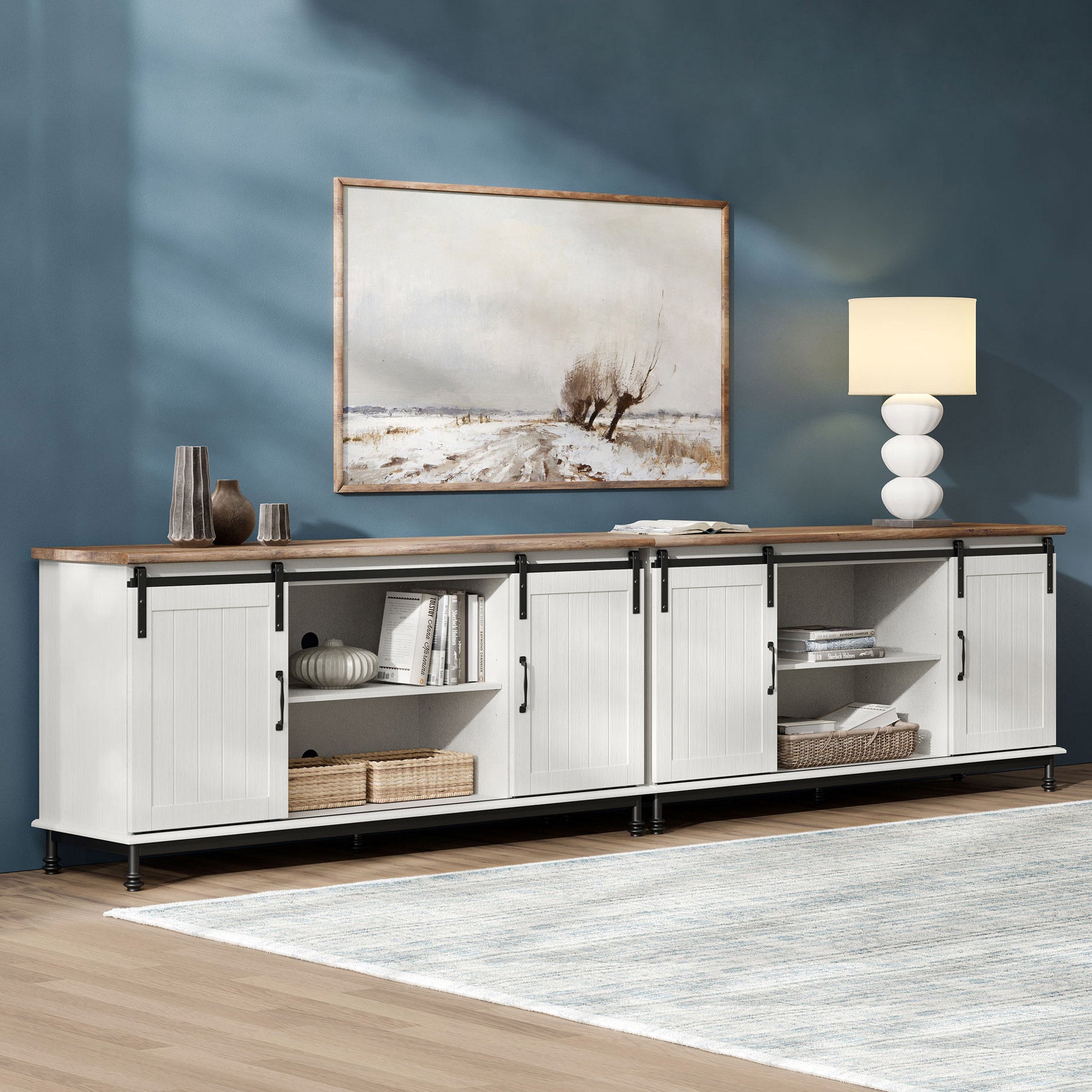 WAMPAT TV Stand for 110 Inch TV, White Entertainment Center for 90-110 inch TV Console Table Farmhouse Storage for Living Room
