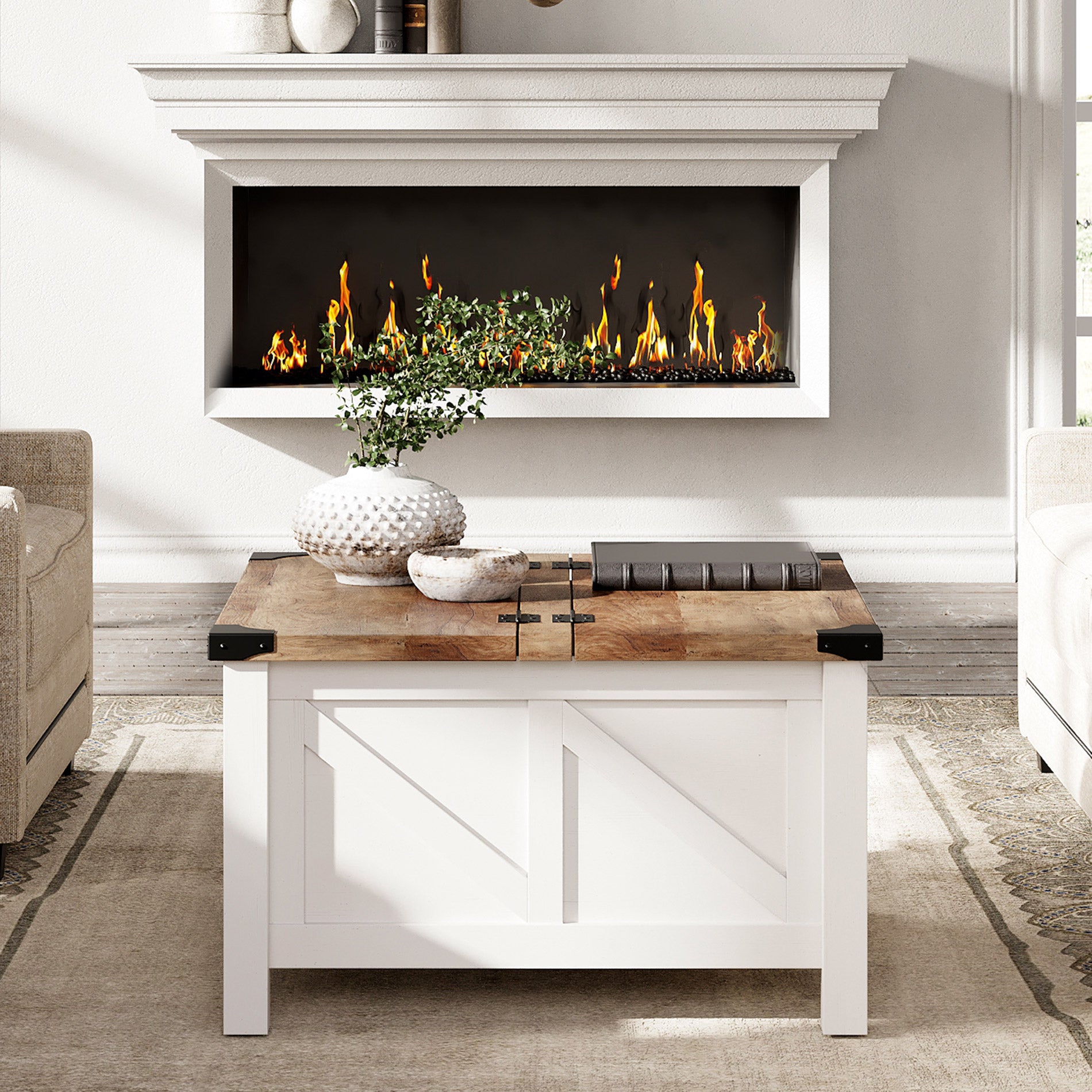 WAMPAT 30" Modern Farmhouse Square Coffee Table with Gas Struts Lift-Top for Extra Large Hidden Storage, White