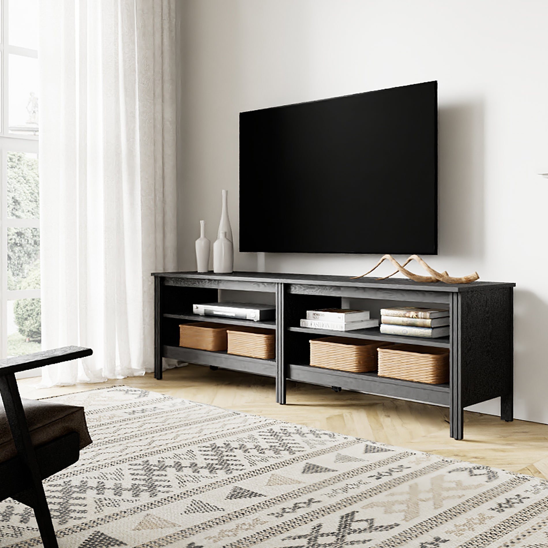 WAMPAT 67.7" Modern Wood Dining Room Table, Rustic Grey