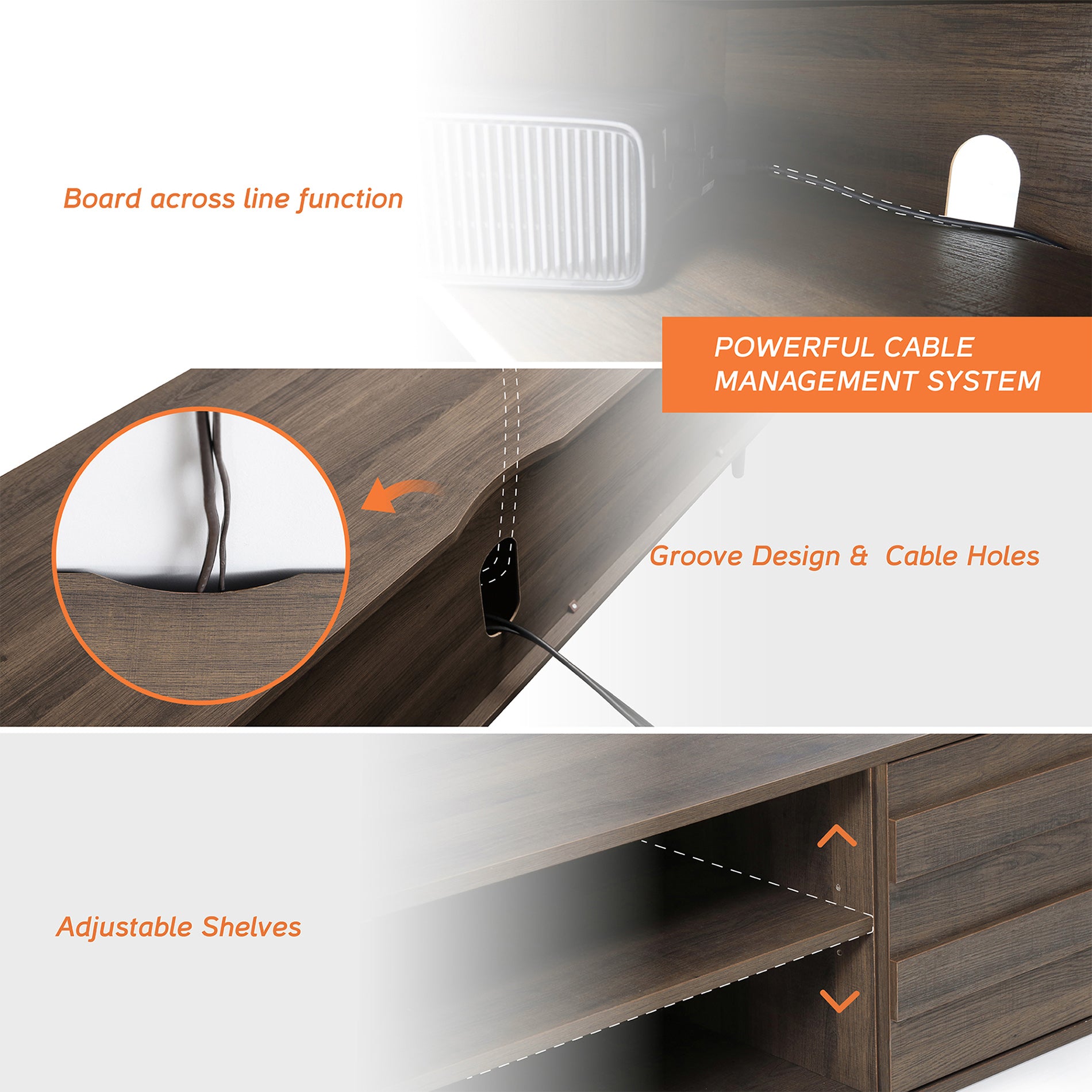 WAMPAT 60" Mid-Century Wooden TV Stand for 32-65 Inch TV, Solid Wood TV Console Cabinet for Living Room, Brown