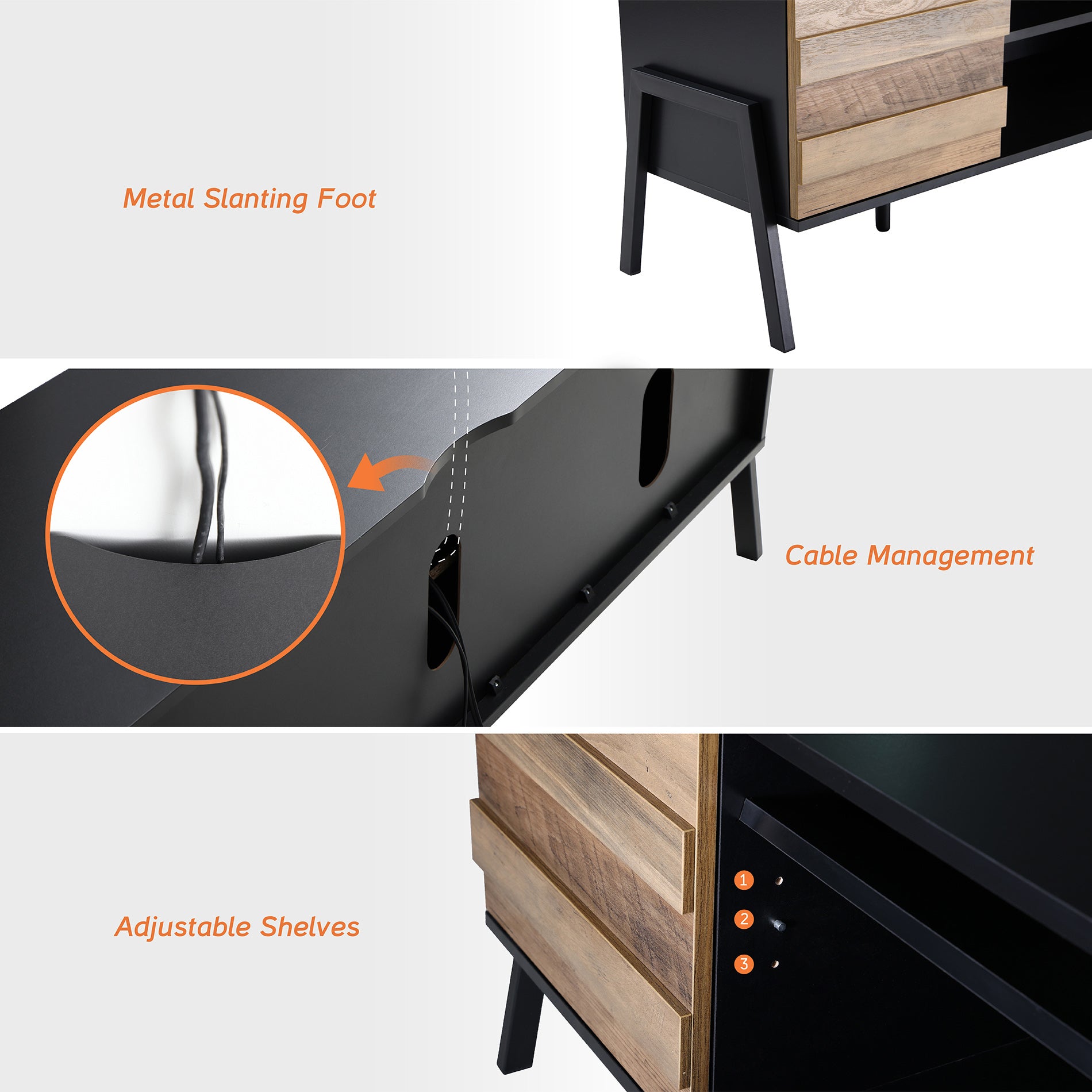 WAMPAT 60" Mid-Century Modern TV Stand for 32-65 Inch TV, Home Entertainment Center TV Cabinet Unit, Black & Oak