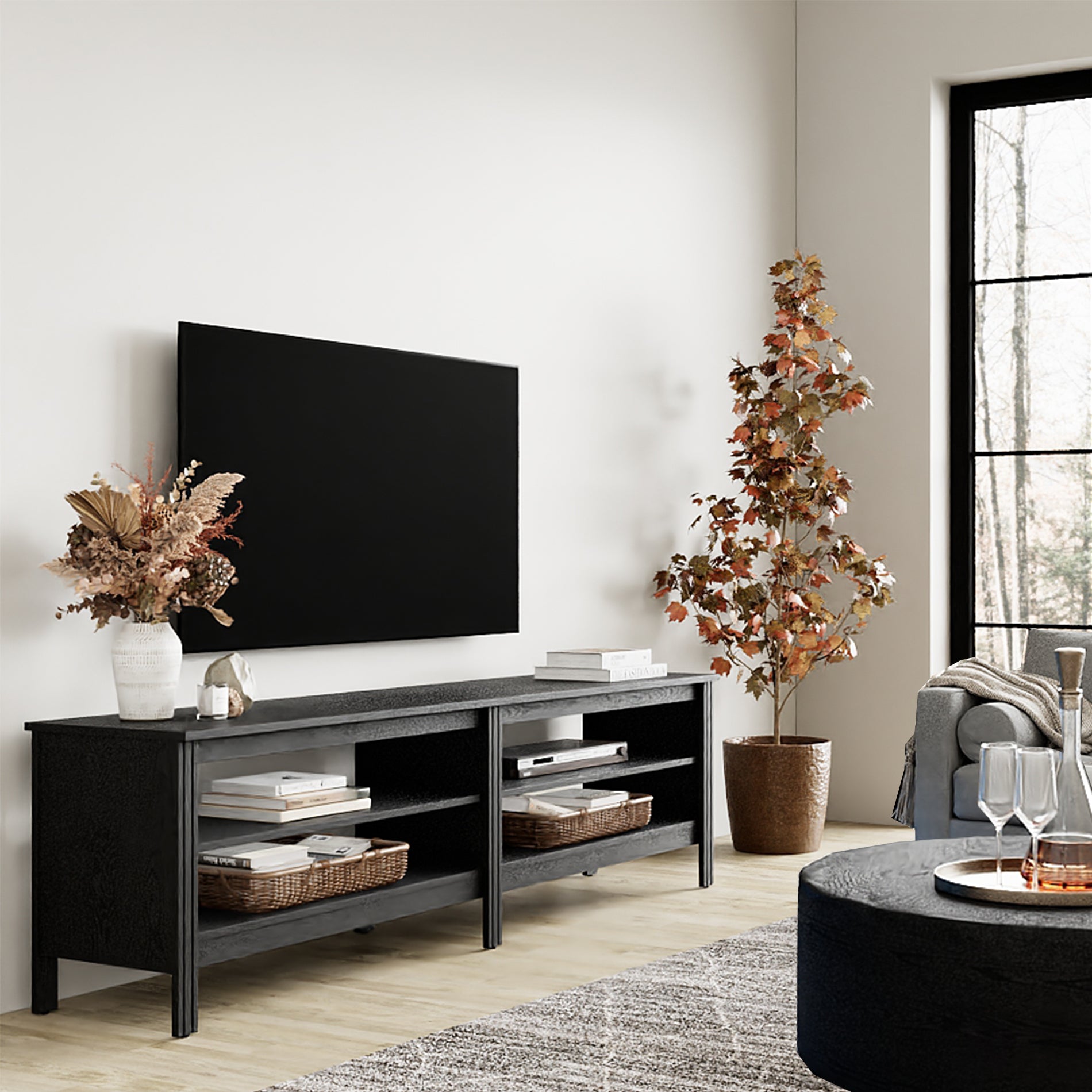 WAMPAT 67.7" Modern Wood Dining Room Table, Rustic Grey