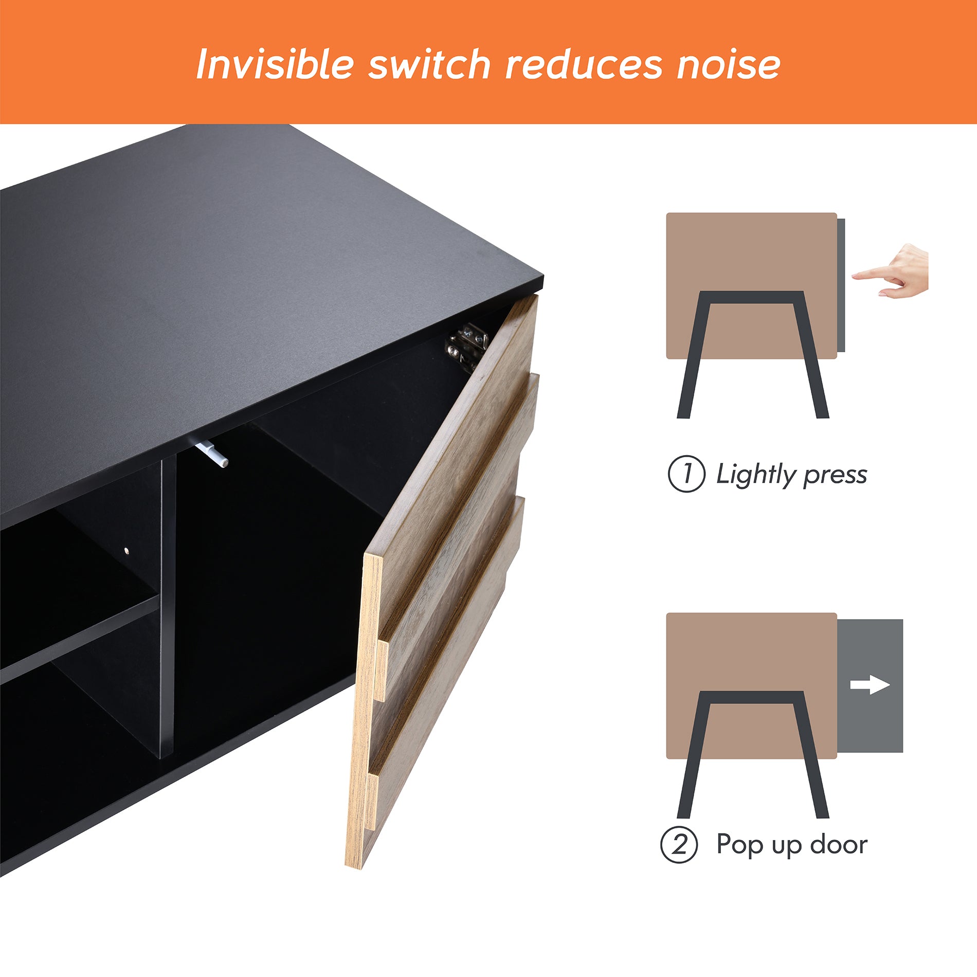 WAMPAT 60" Mid-Century Modern TV Stand for 32-65 Inch TV, Home Entertainment Center TV Cabinet Unit, Black & Oak