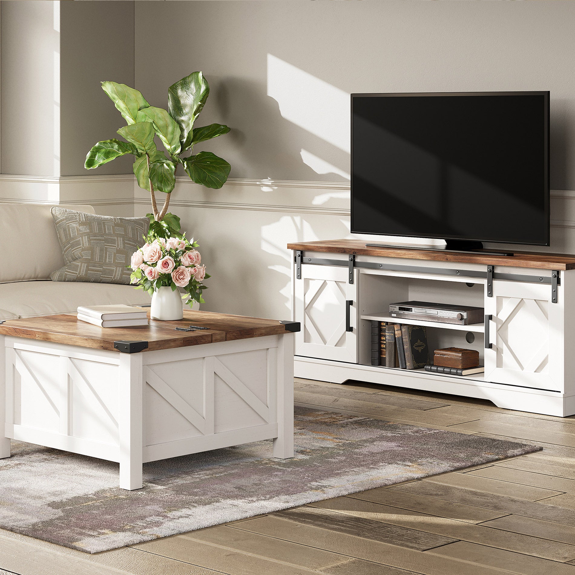 WAMPAT 30" Modern Farmhouse Square Coffee Table with Gas Struts Lift-Top for Extra Large Hidden Storage, White