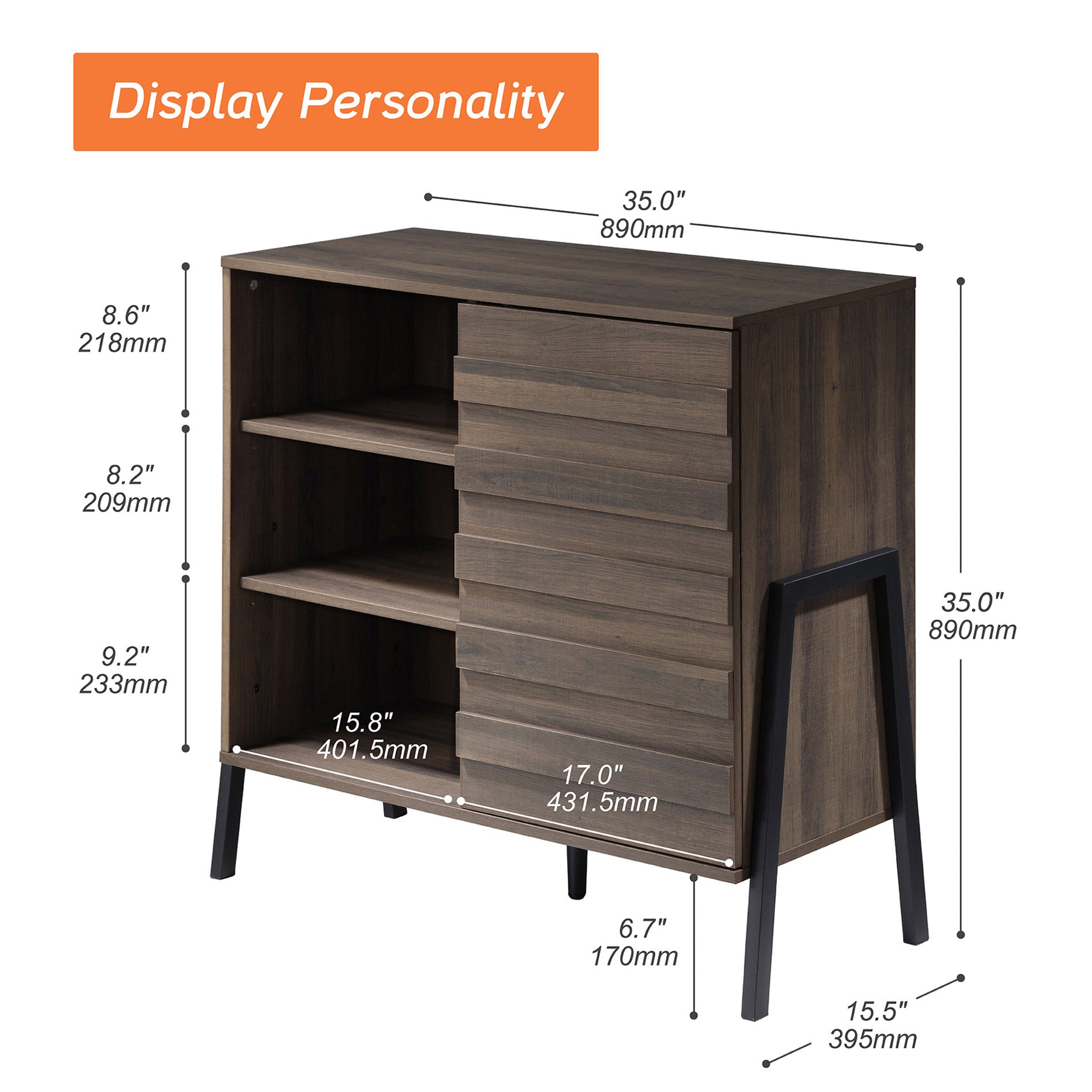 WAMPAT 35" Buffet Cabinet with Storage, Modern Kitchen Storage Cabinet Industrial Farmhouse Coffee Bar Table, Brown