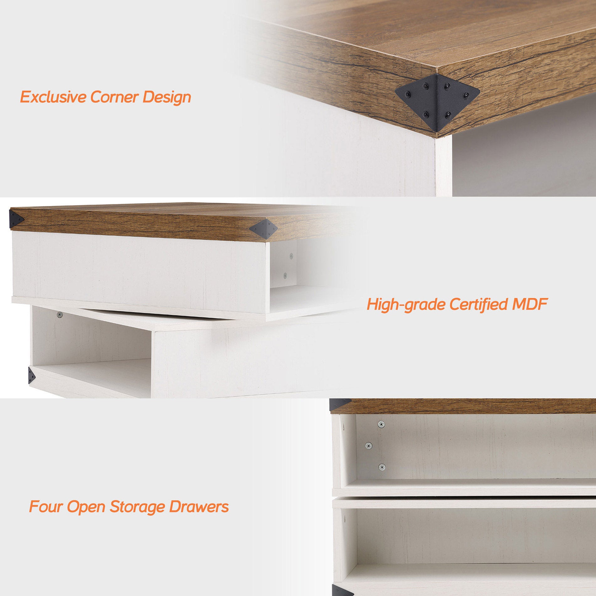 WAMPAT 25" Rotating Coffee Table, 2-Tier Square Wood Accent Tea Center Table with Rotatable Storage for Living Room, White Oak