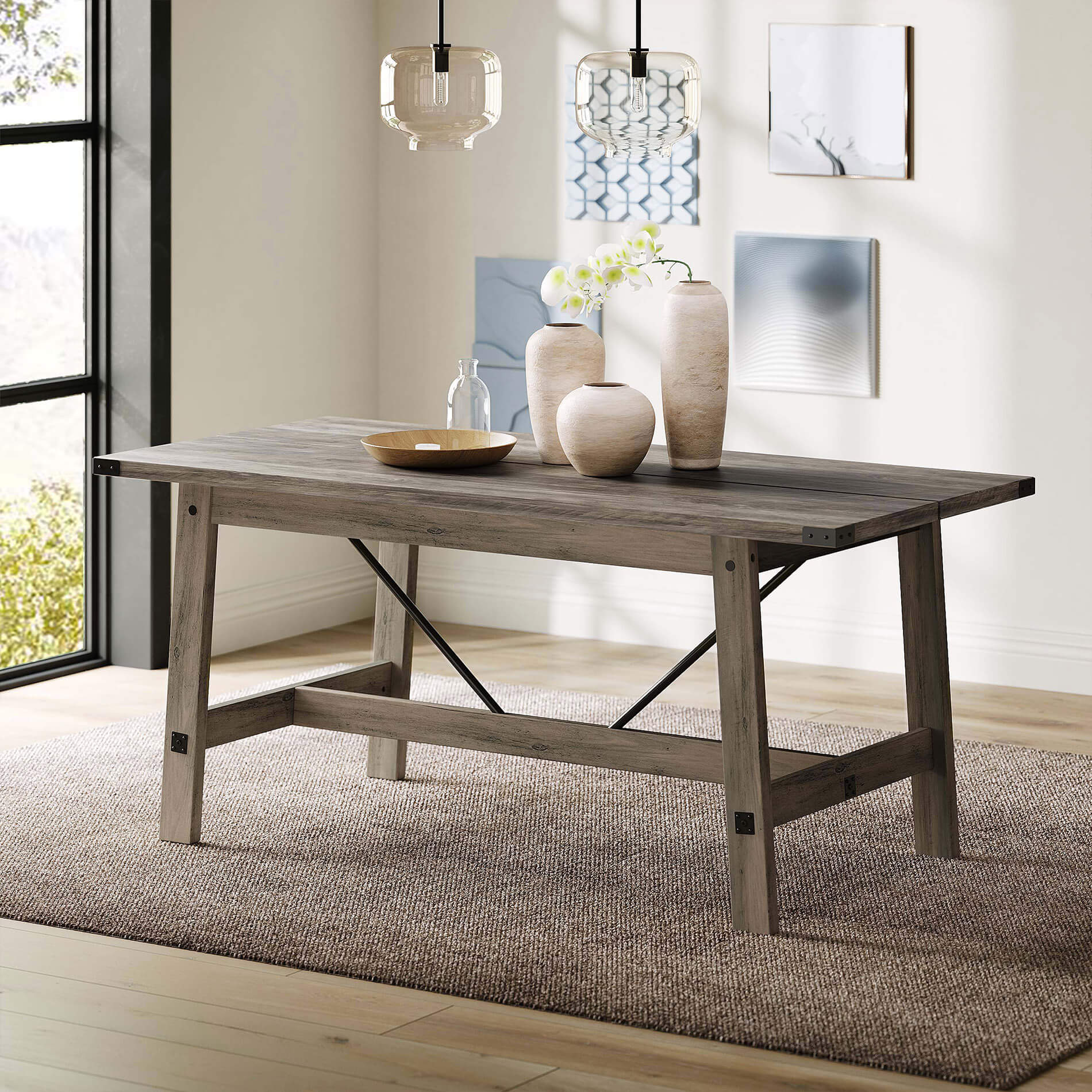 WAMPAT 67.7" Modern Wood Dining Room Table, Rustic Grey