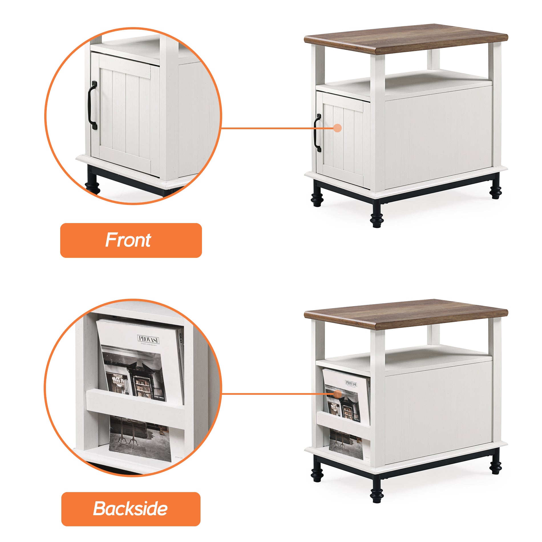 WAMPAT 24" Farmhouse Nightstand, Premium Wood Accent End Side Table, White