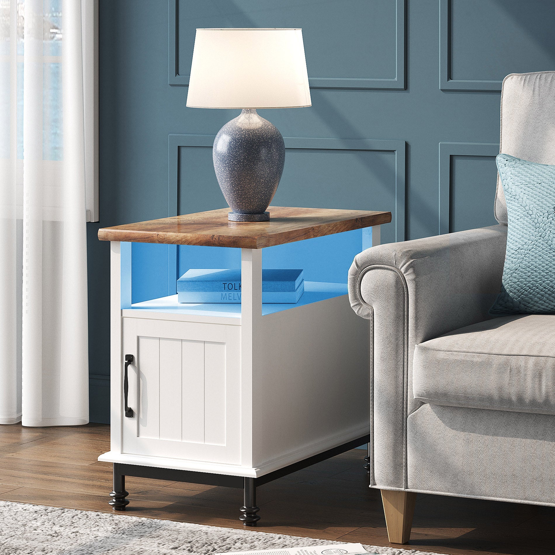 WAMPAT 24" Farmhouse Nightstand, Premium Wood Accent End Side Table, White