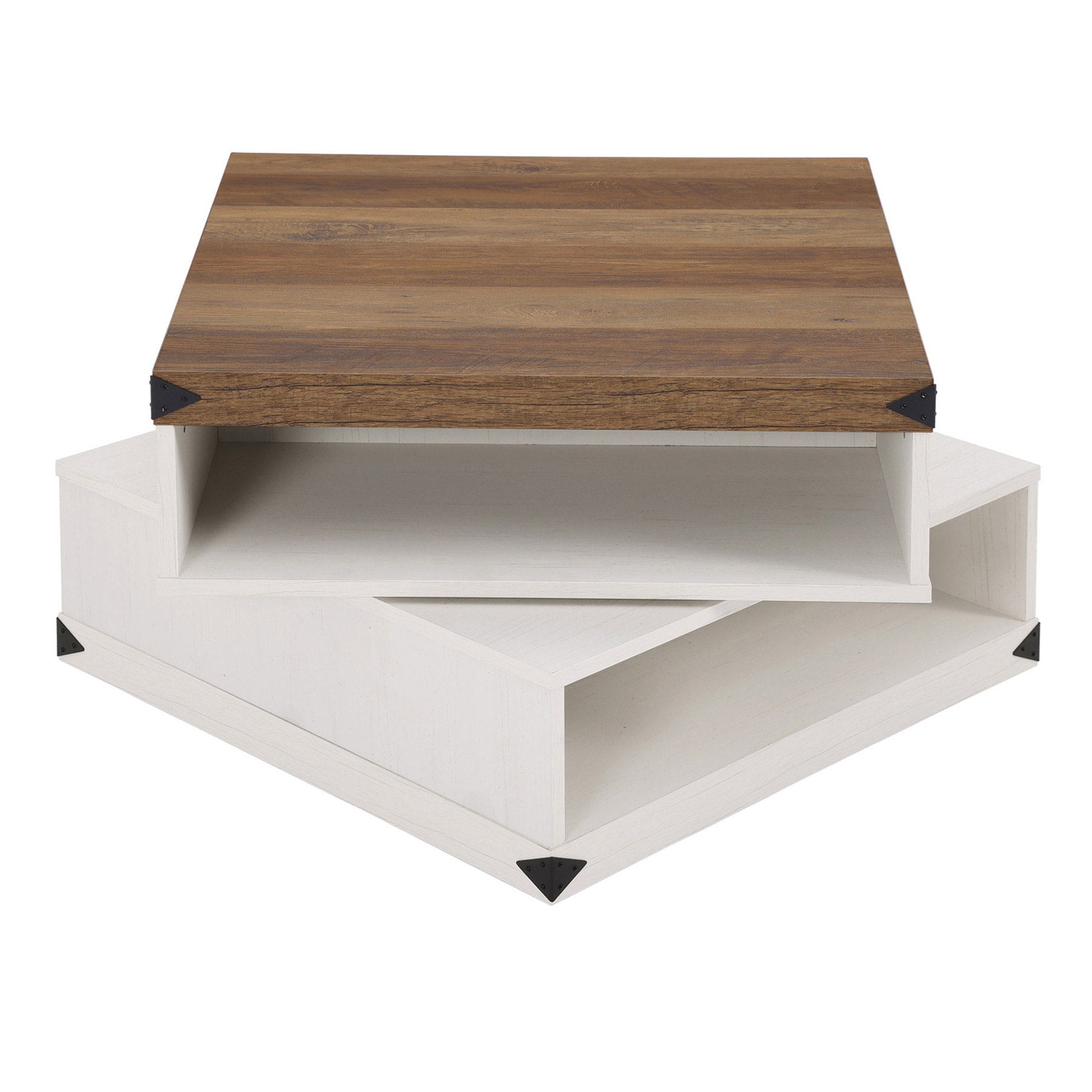 WAMPAT 25" Rotating Coffee Table, 2-Tier Square Wood Accent Tea Center Table with Rotatable Storage for Living Room, White Oak