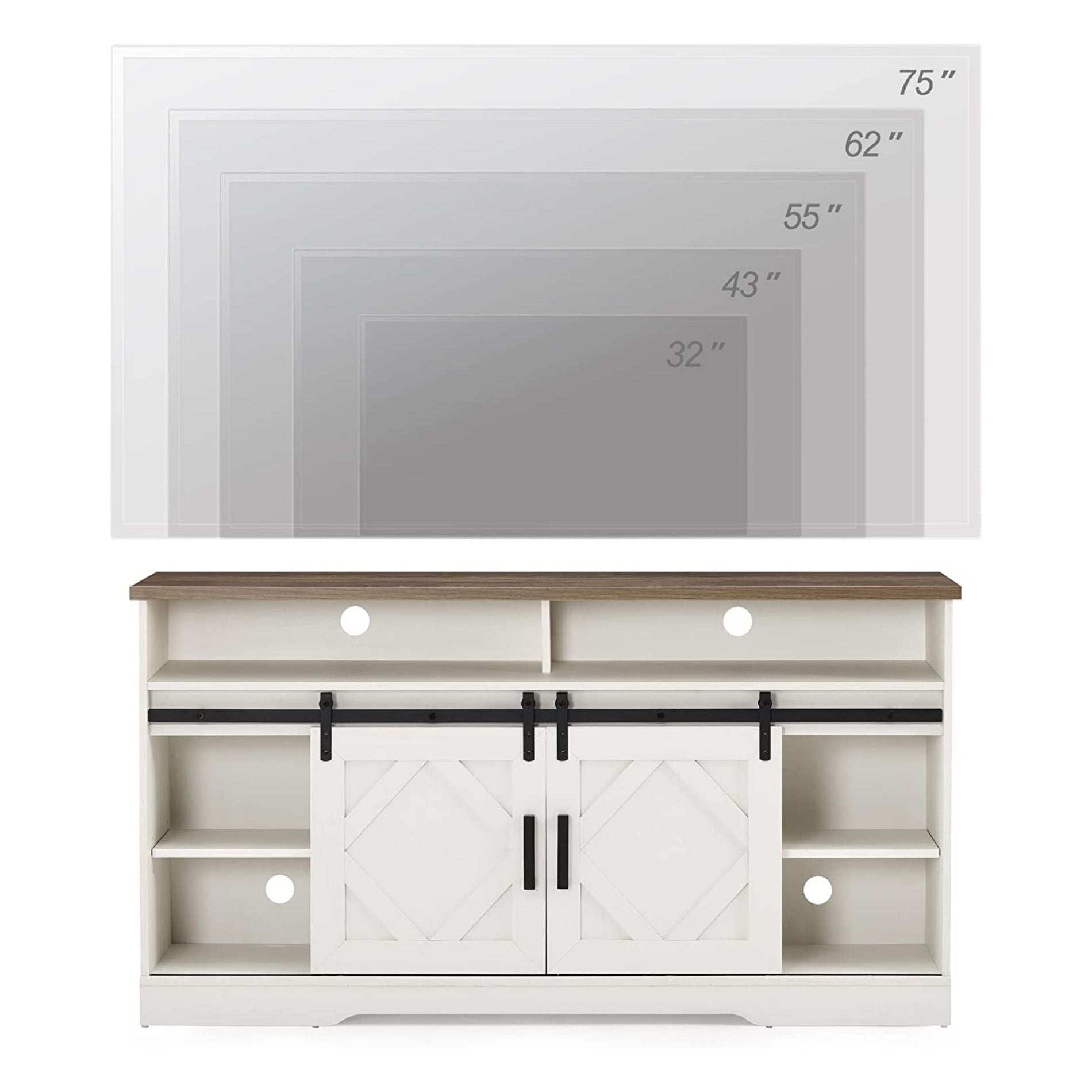 WAMPAT 60" TV Stand for TVs Up to 65 Inch, Farmhouse Wood Entertainment Center without Electric Fireplace, White