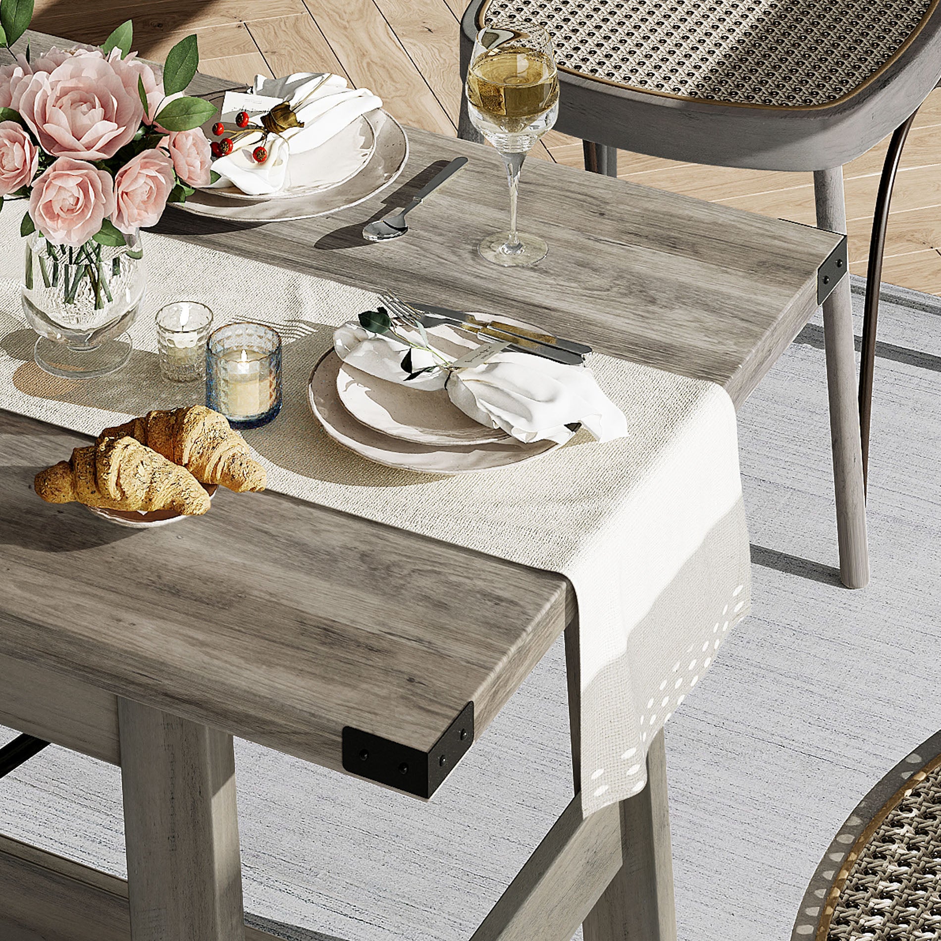 WAMPAT 67.7" 6 Person Modern Wood Dining Room Table, Rustic Grey
