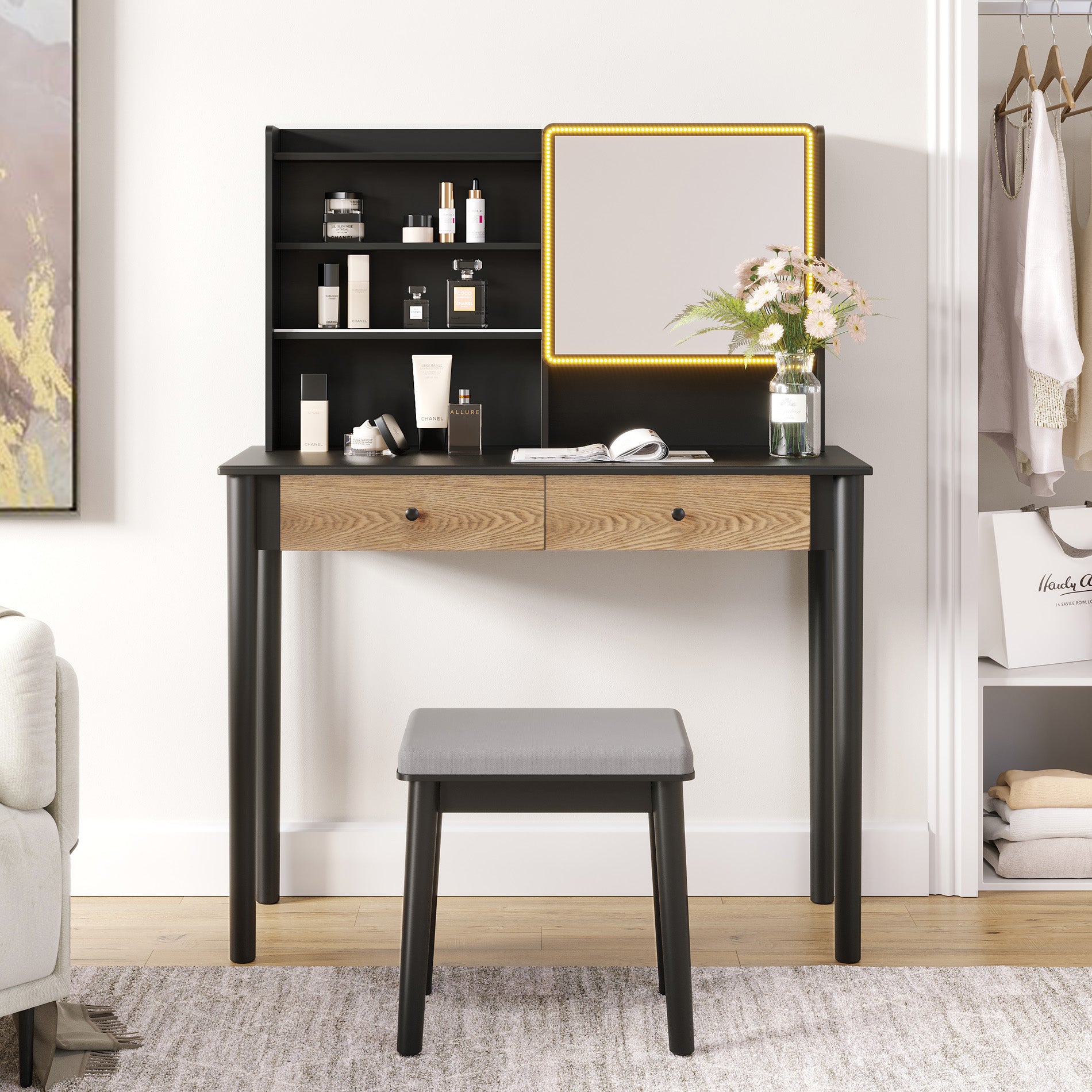 Vanity set with online stool