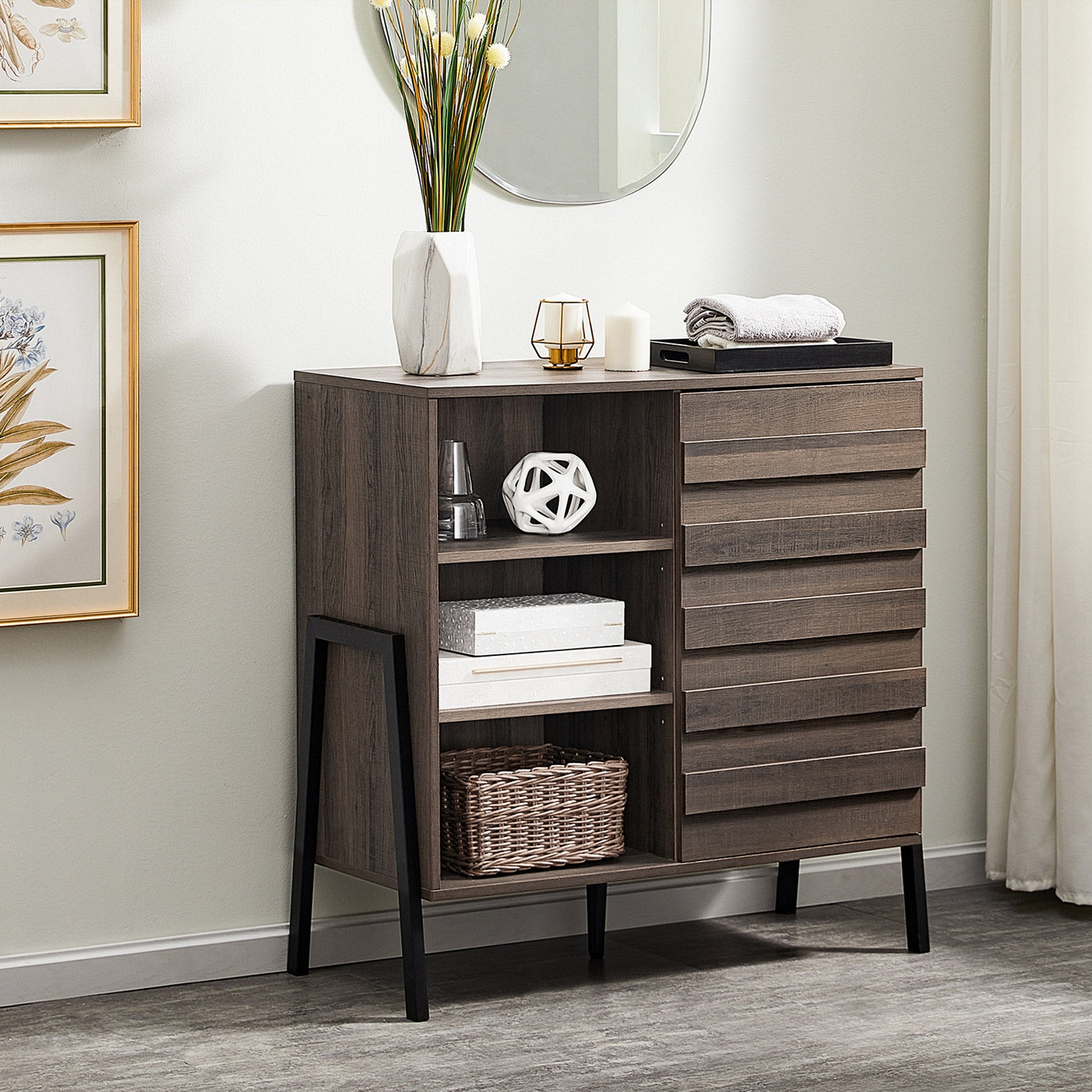 WAMPAT 35" Buffet Cabinet with Storage, Modern Kitchen Storage Cabinet Industrial Farmhouse Coffee Bar Table, Brown