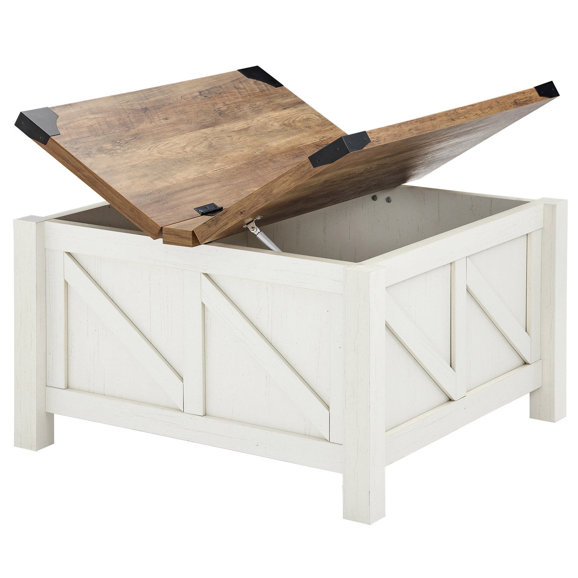 WAMPAT 30" Modern Farmhouse Square Coffee Table with Gas Struts Lift-Top for Extra Large Hidden Storage, White